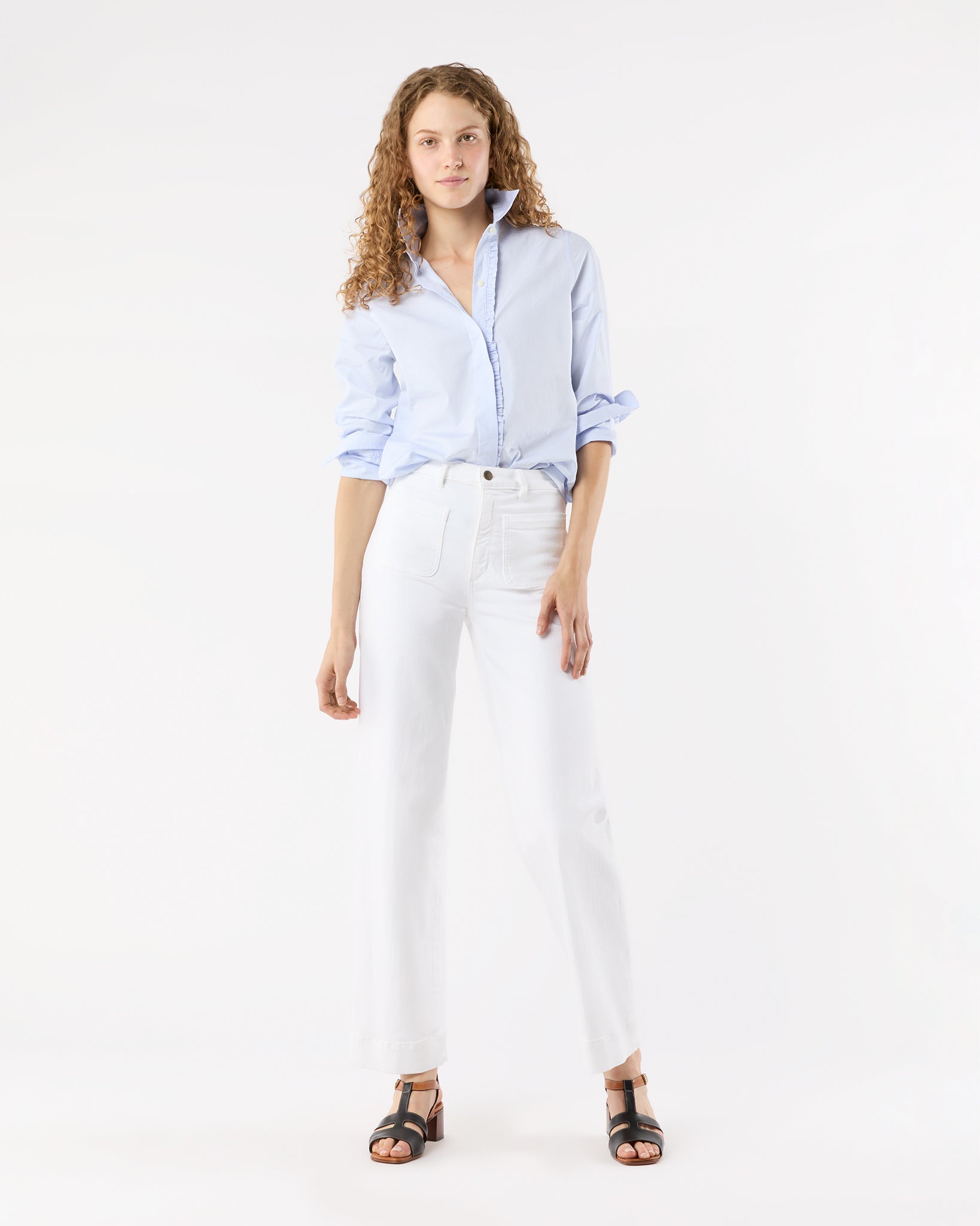 Julie Shirt in Sky Pencil Stripe Poplin