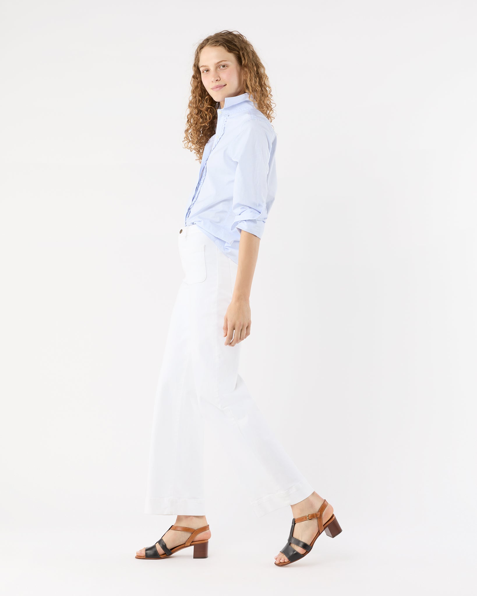 Julie Shirt in Sky Pencil Stripe Poplin