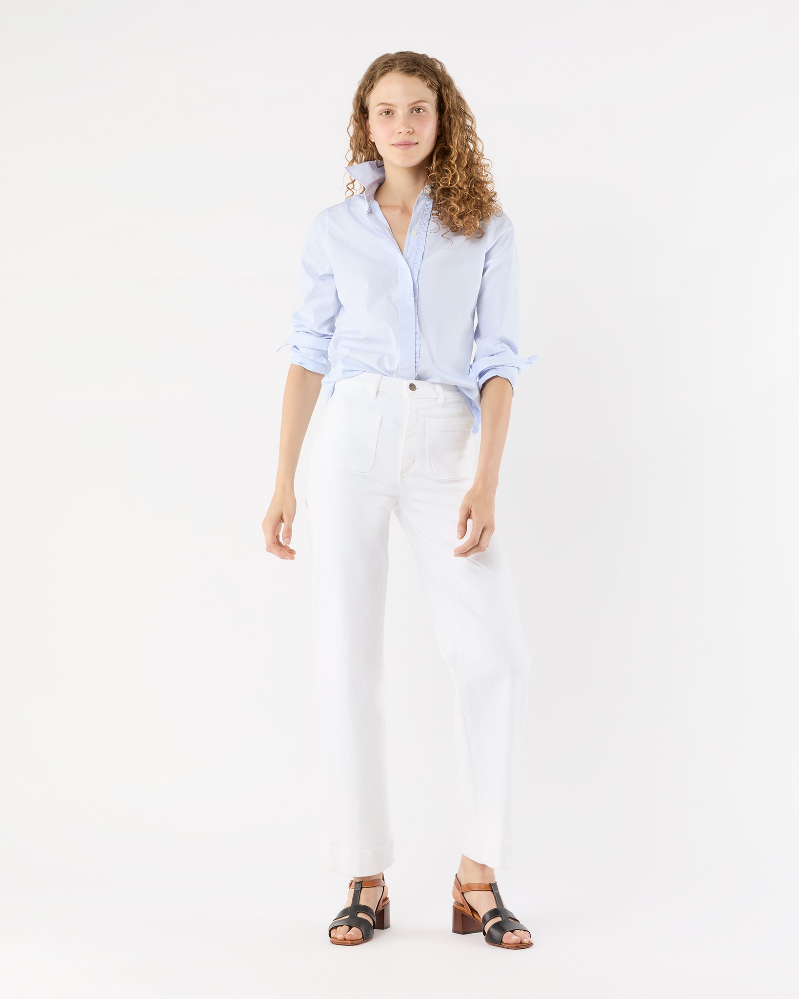 Julie Shirt in Sky Pencil Stripe Poplin