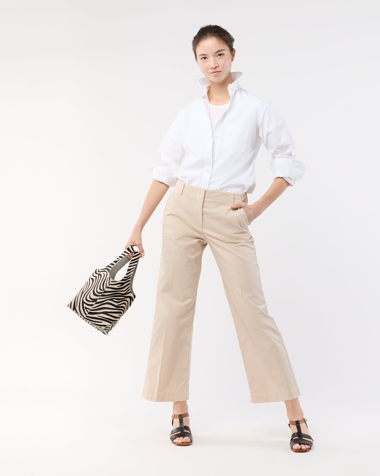 Frankie Cropped Pant in Sand Stretch Twill