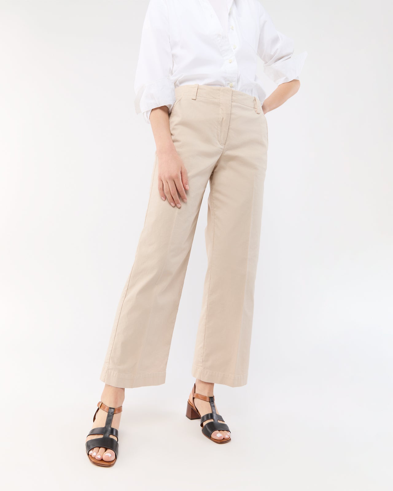 Frankie Cropped Pant in Sand Stretch Twill