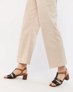 Load image into Gallery viewer, Square-Toe T-Strap Heel in Black/Caramel Leather

