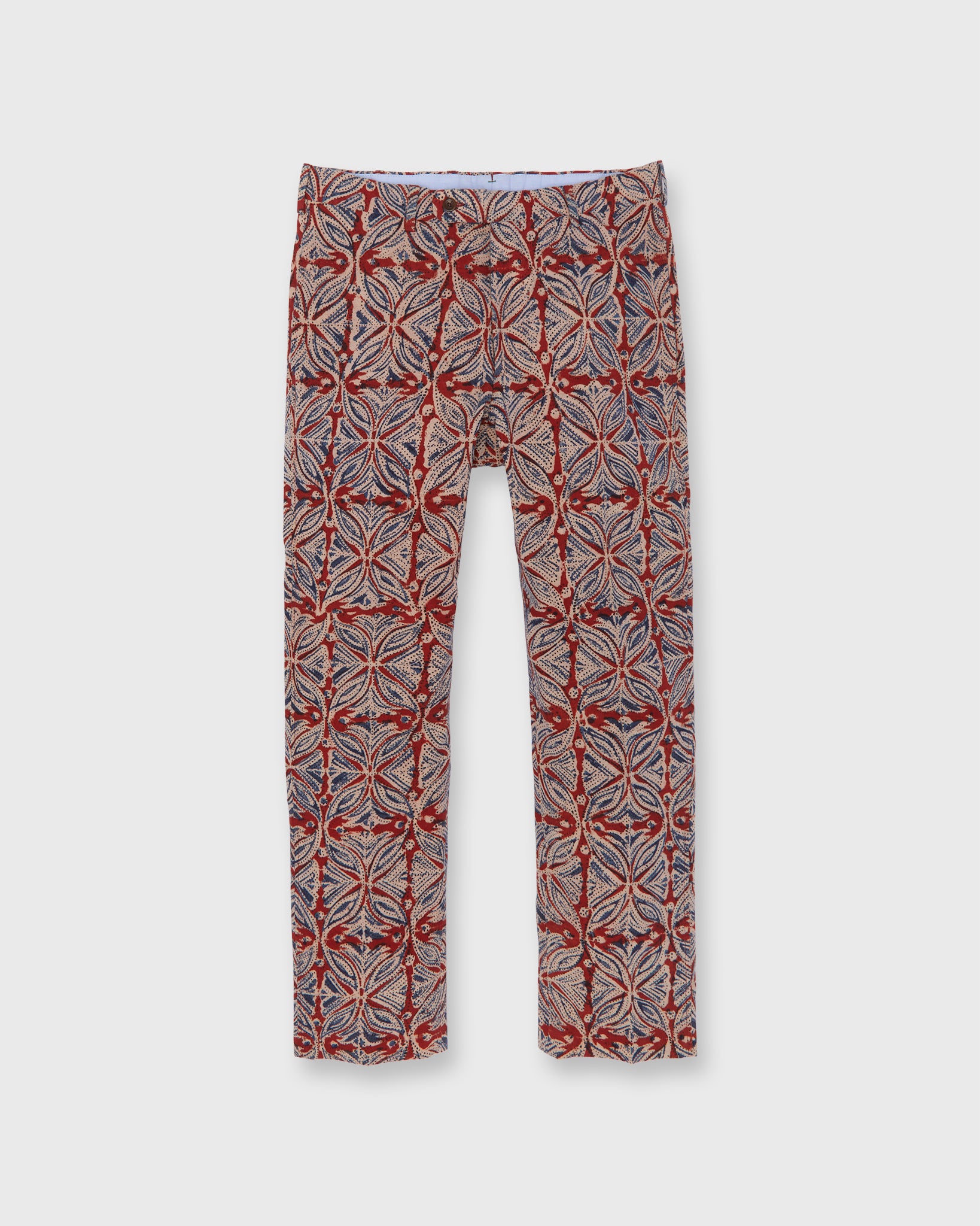 Sport Trouser in Red/Blue/Cream Block Print Poplin | Shop Sid Mashburn