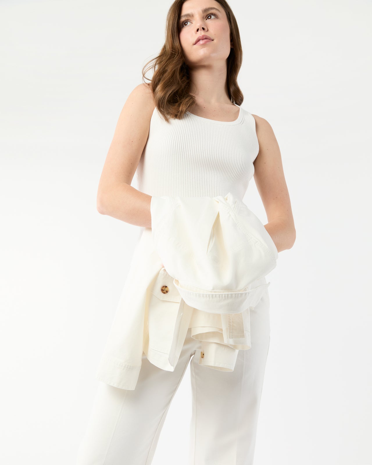 Field Jacket in Ivory Stretch Canvas