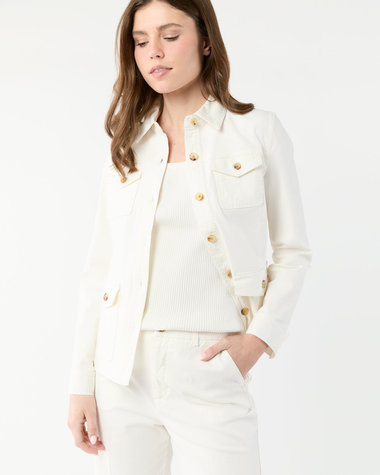 Field Jacket in Ivory Stretch Canvas