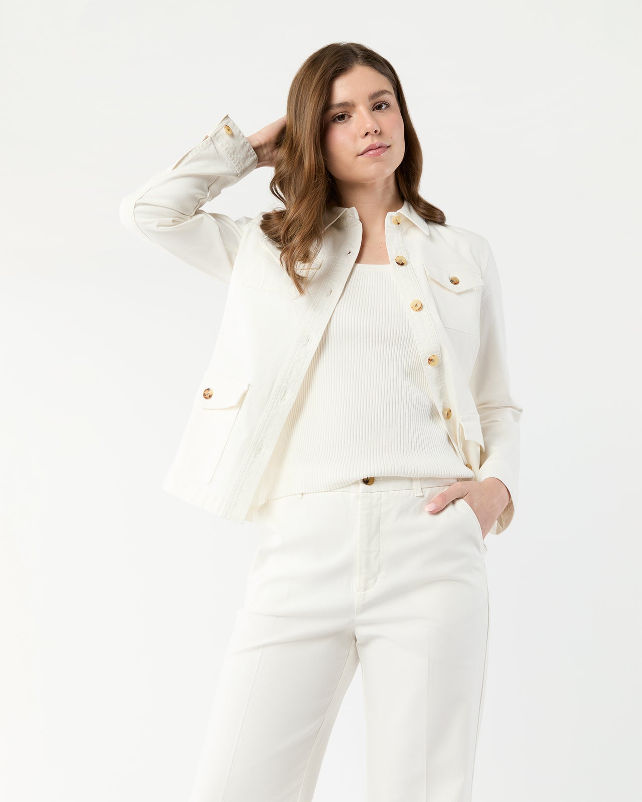 Field Jacket in Ivory Stretch Canvas