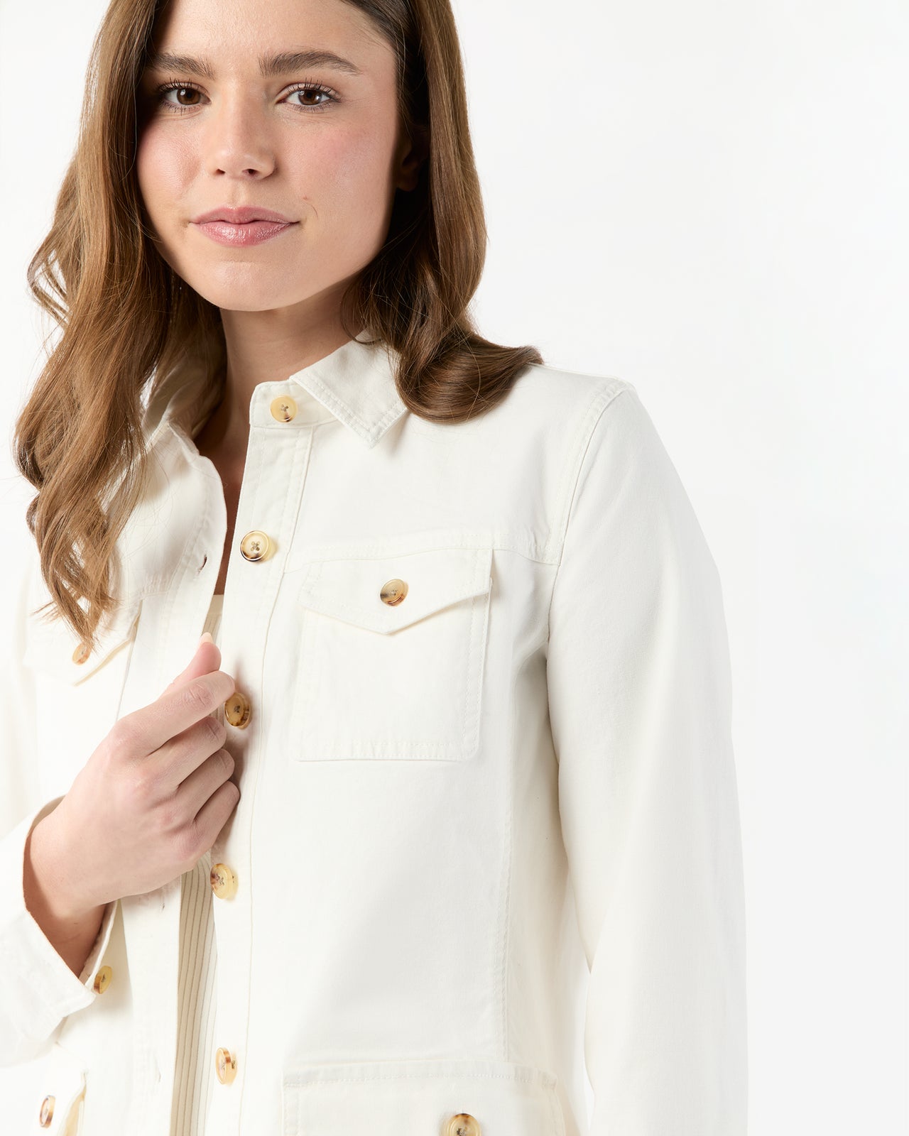 Field Jacket in Ivory Stretch Canvas