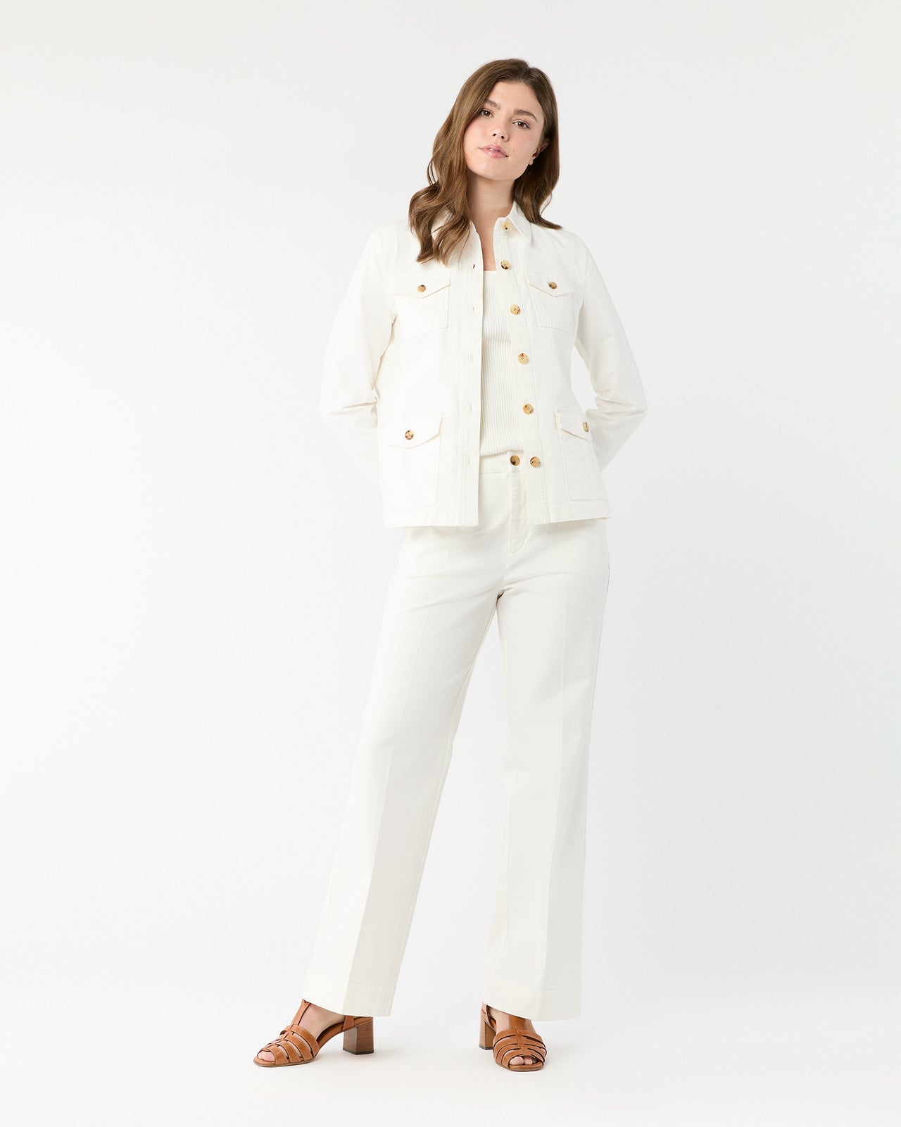 Field Jacket in Ivory Stretch Canvas