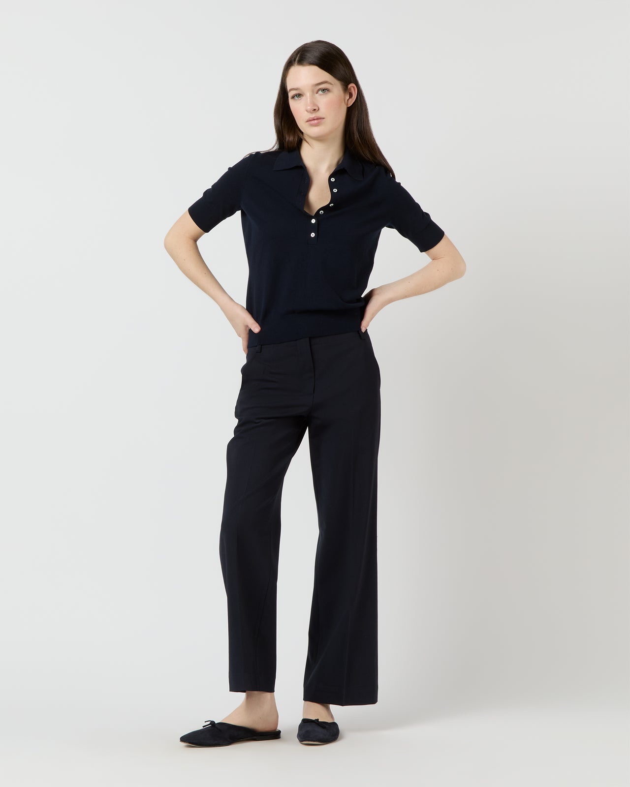 Tasha Polo Sweater in Navy Cotton