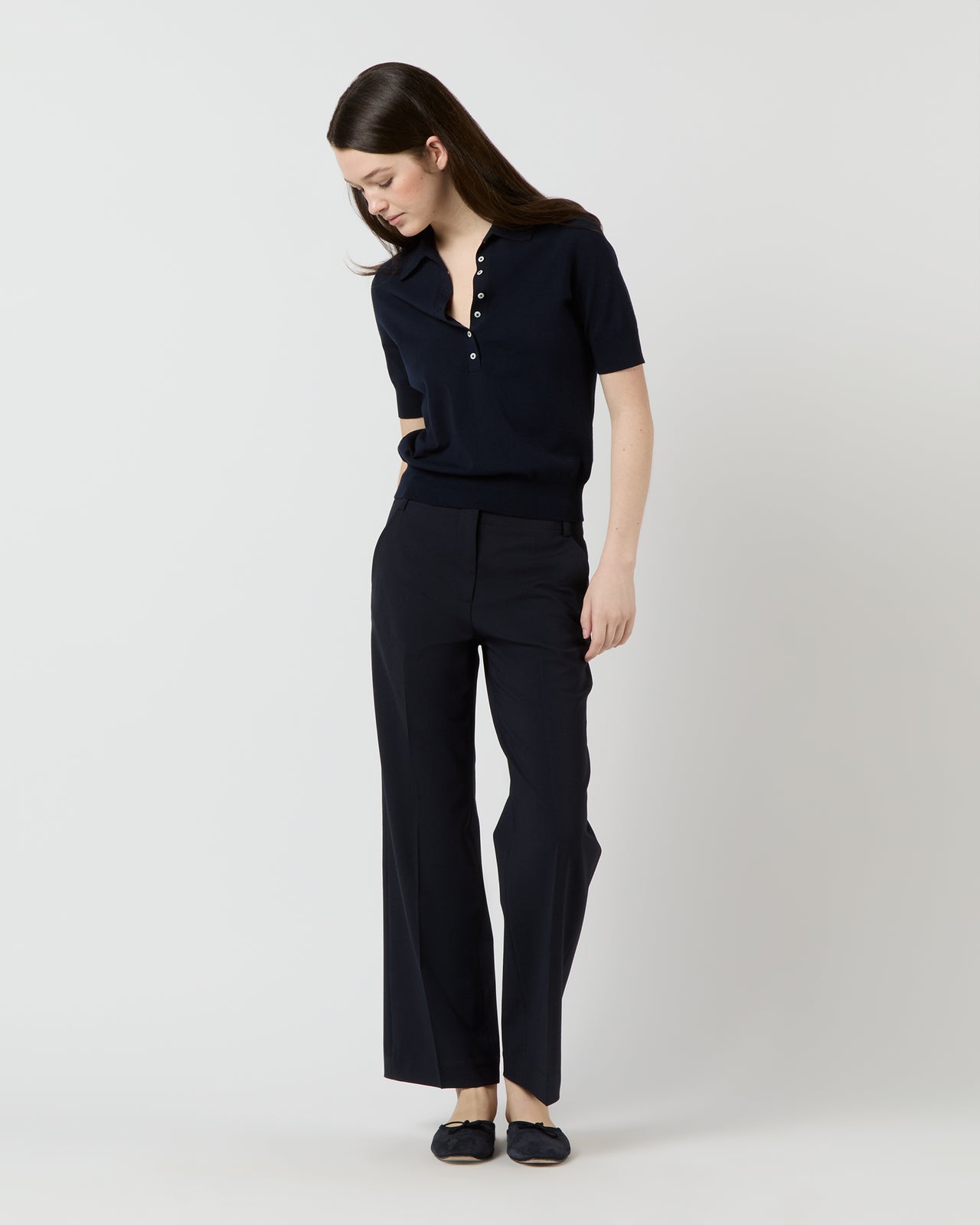 Tasha Polo Sweater in Navy Cotton