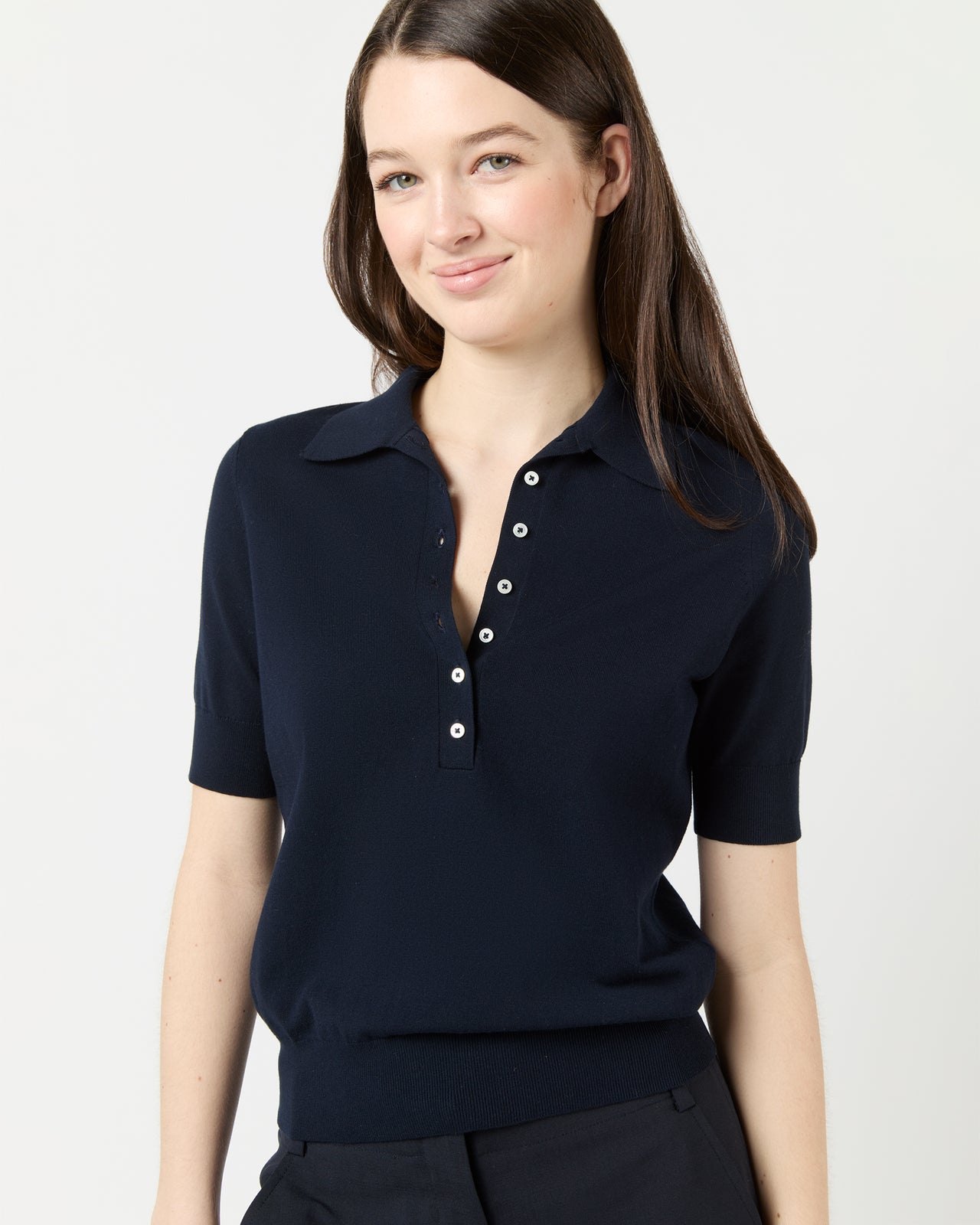 Tasha Polo Sweater in Navy Cotton
