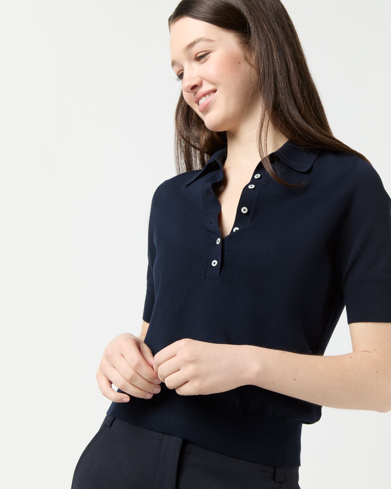 Tasha Polo Sweater in Navy Cotton