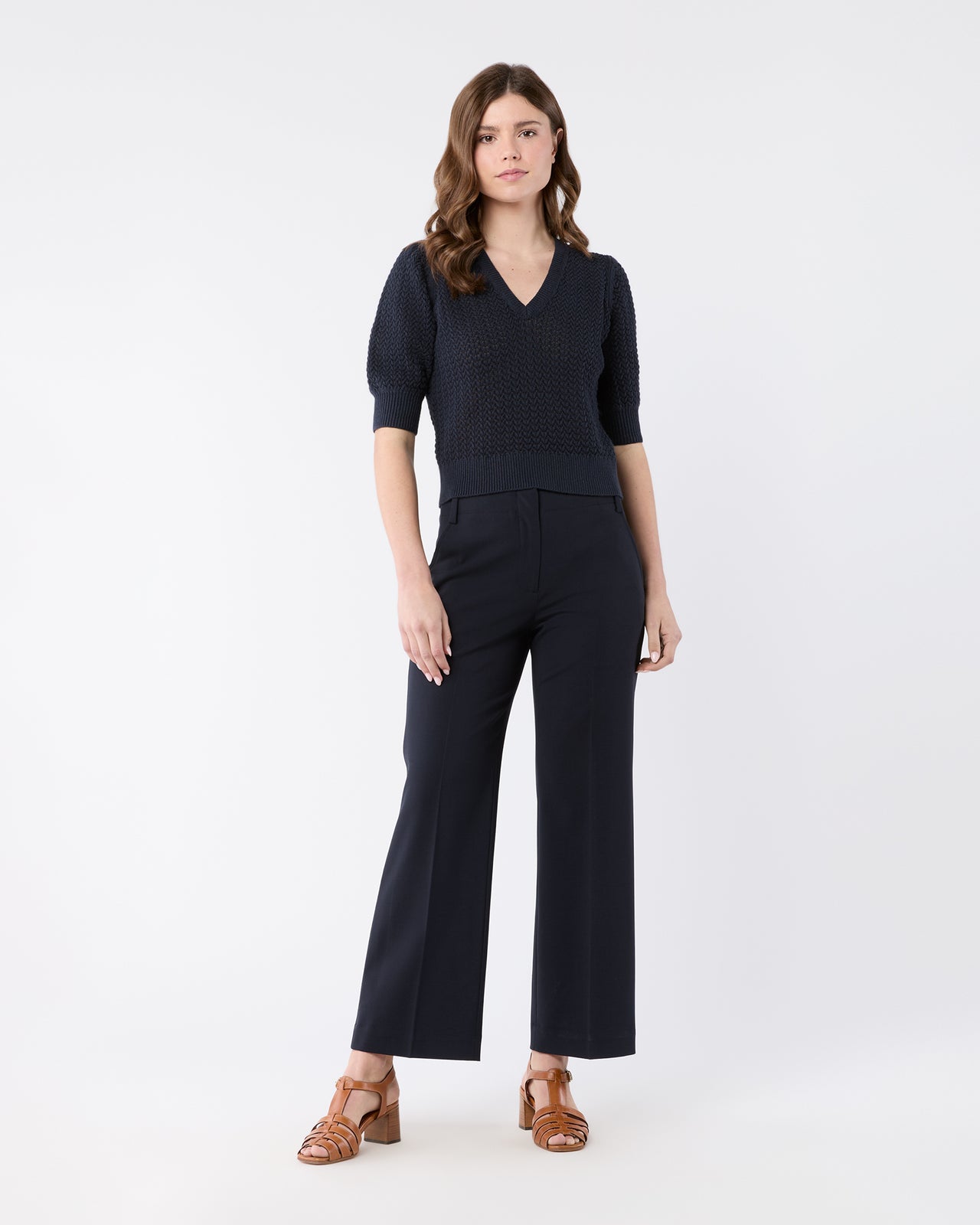 トップス Ann Giselle Sweater in Navy Textured Cotton/Linen | Shop Ann Mashburn