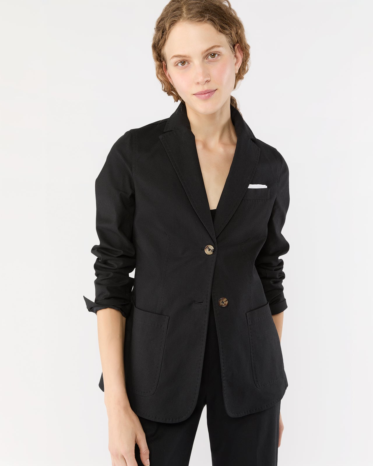 Sarah Patch Pocket Jacket in Black Stretch Canvas