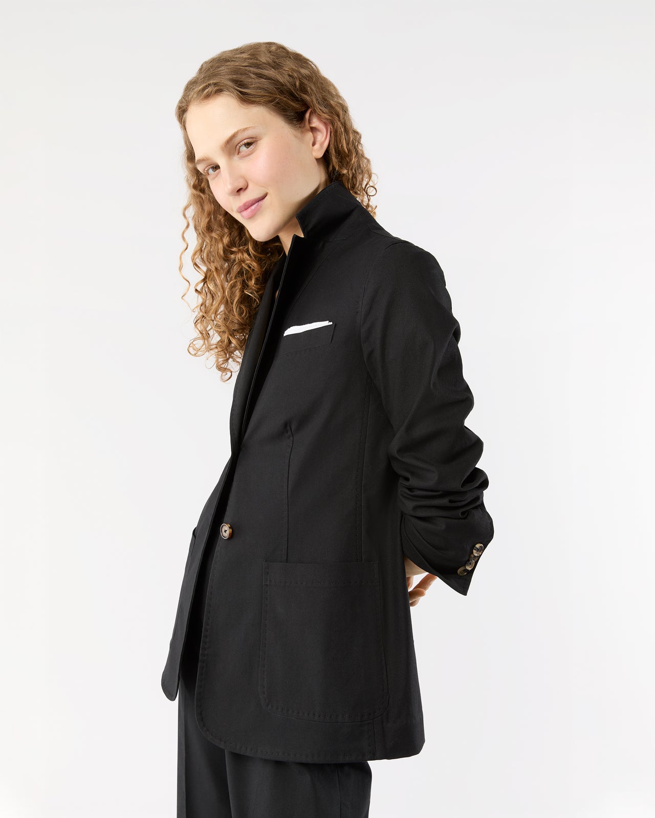 Sarah Patch Pocket Jacket in Black Stretch Canvas