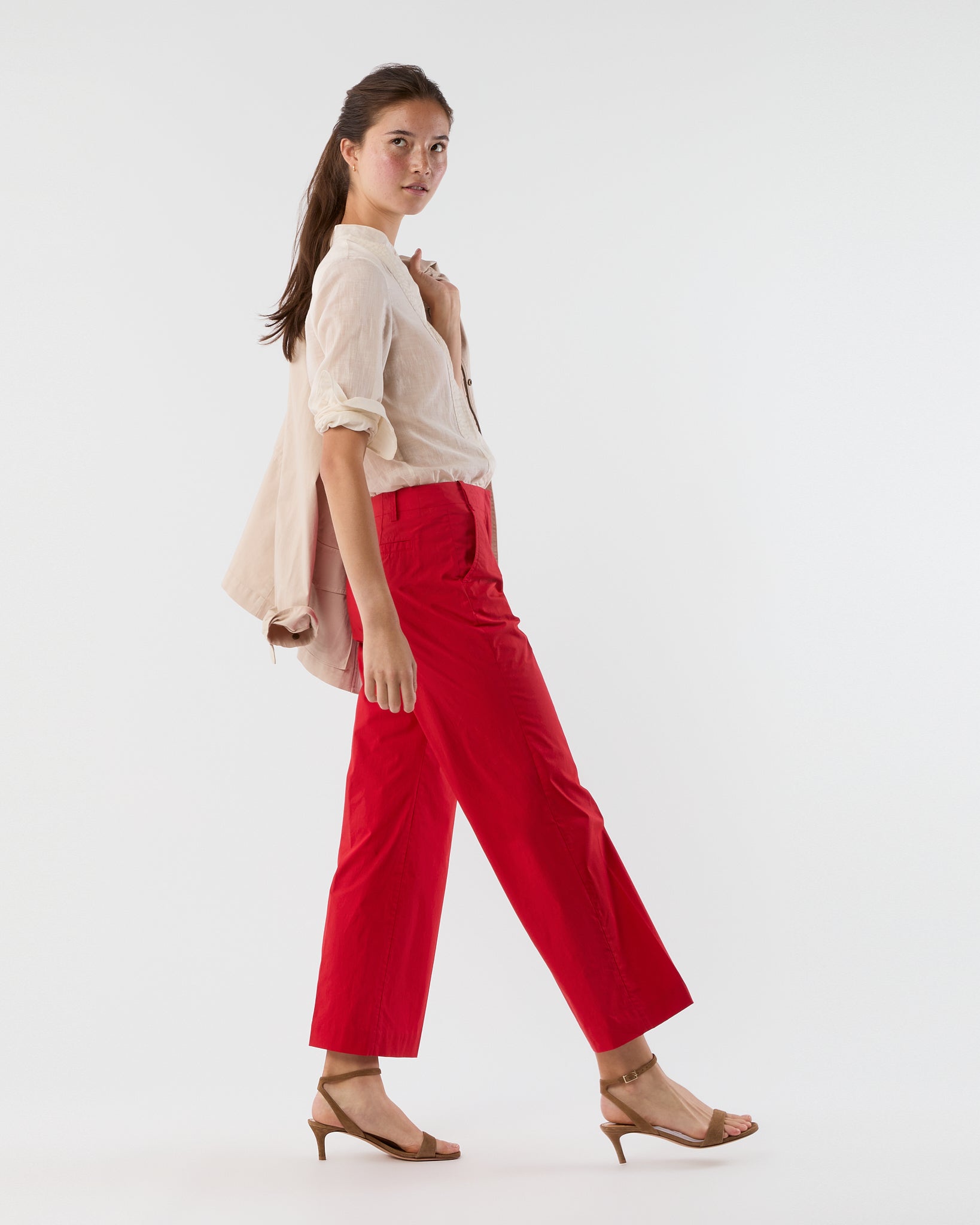Frankie Cropped Pant in Red Paperweight Stretch Poplin