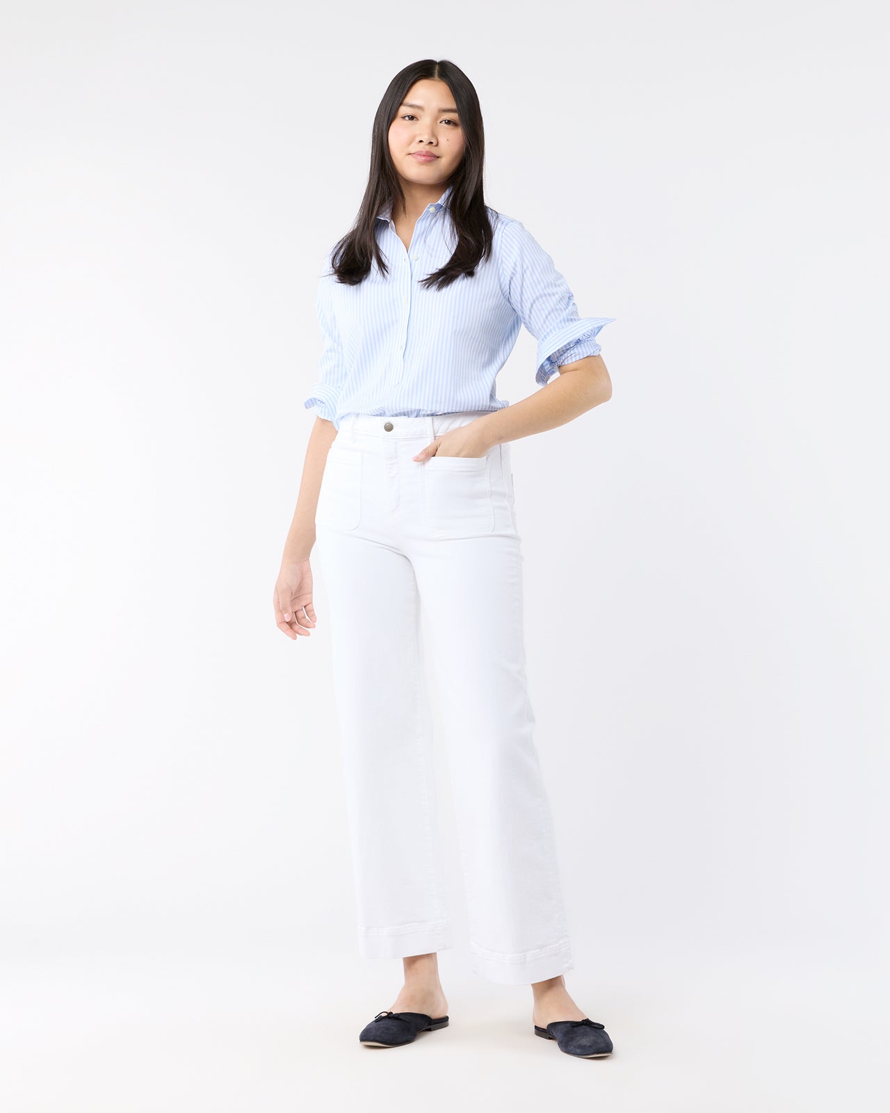 Tomboy Club Popover Shirt in Sky/White Awning Stripe Poplin