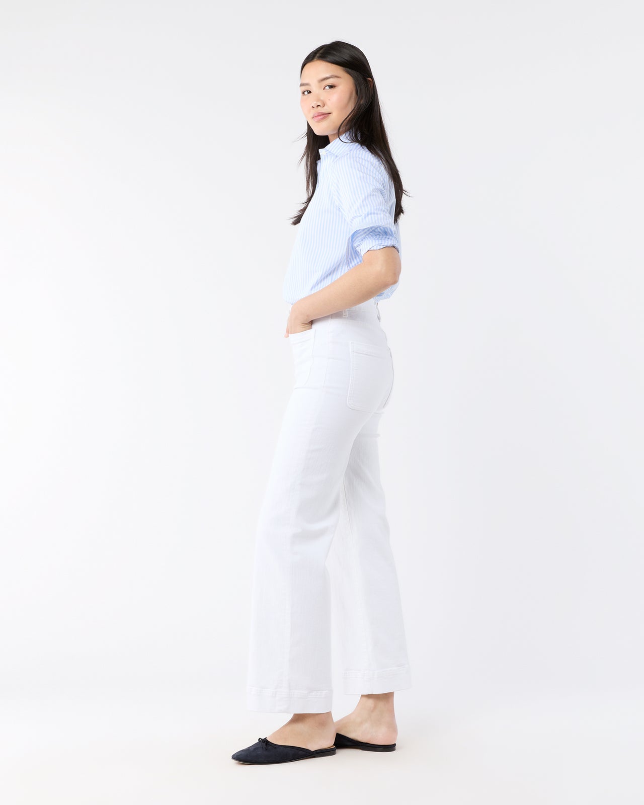 Tomboy Club Popover Shirt in Sky/White Awning Stripe Poplin