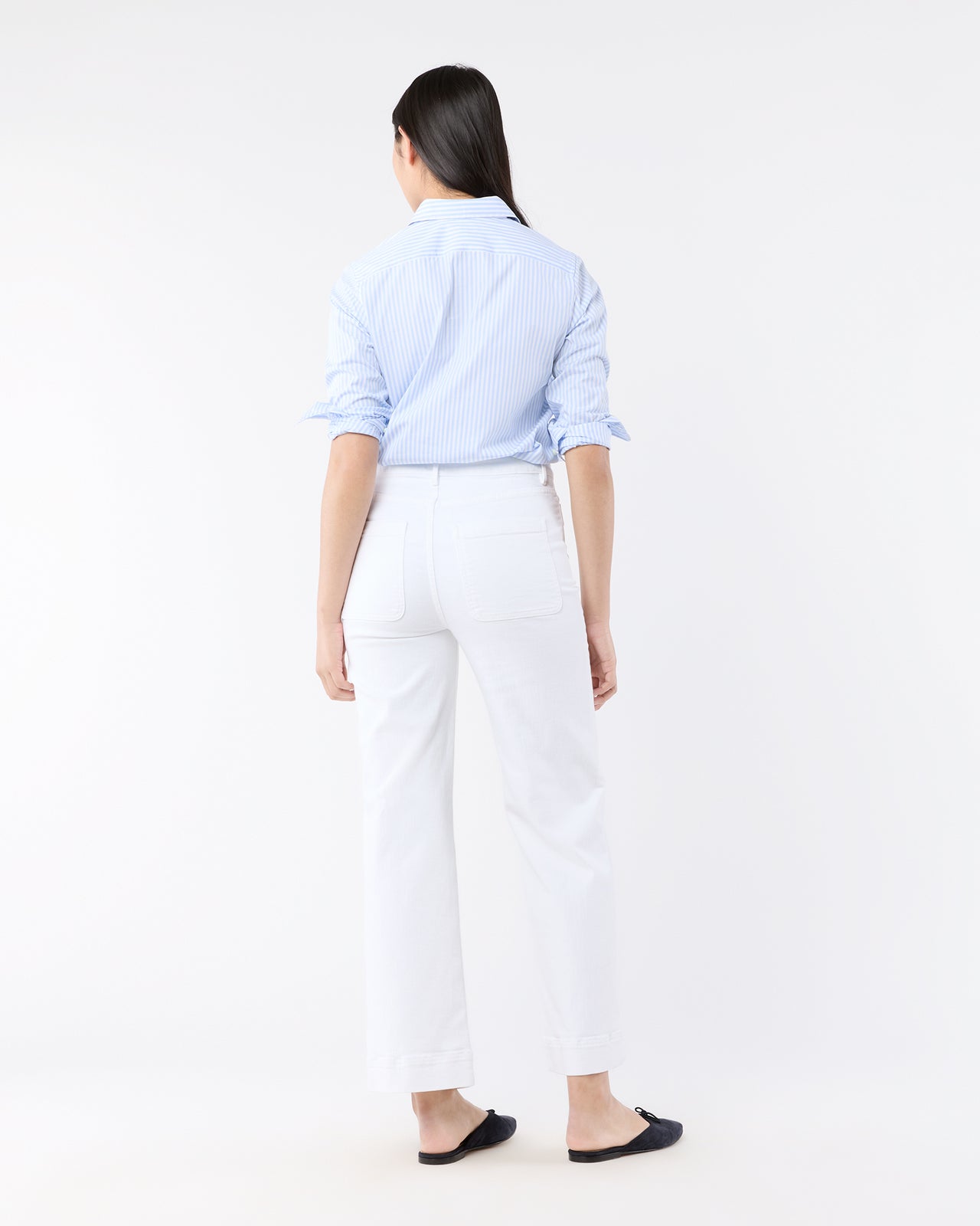 Tomboy Club Popover Shirt in Sky/White Awning Stripe Poplin