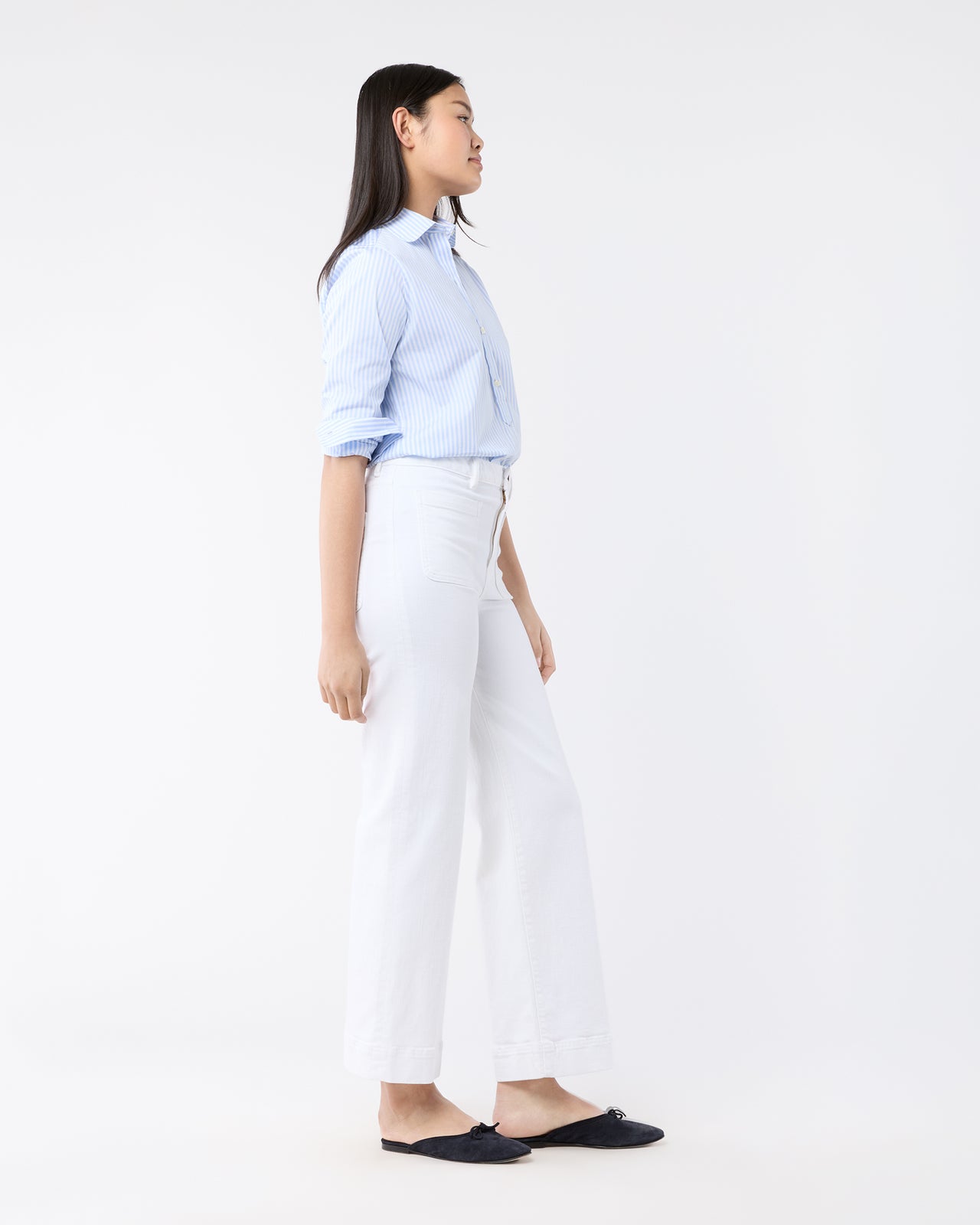 Tomboy Club Popover Shirt in Sky/White Awning Stripe Poplin