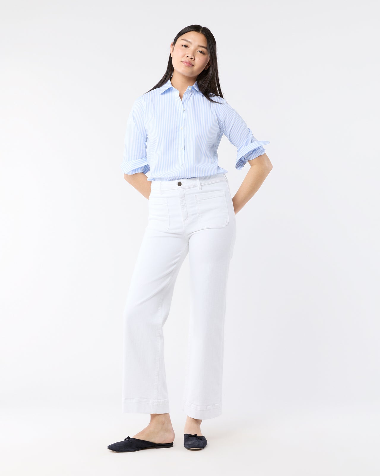 Tomboy Club Popover Shirt in Sky/White Awning Stripe Poplin