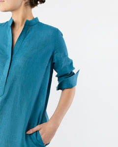 Trapunto Talitha Dress in Blue Sahara Linen