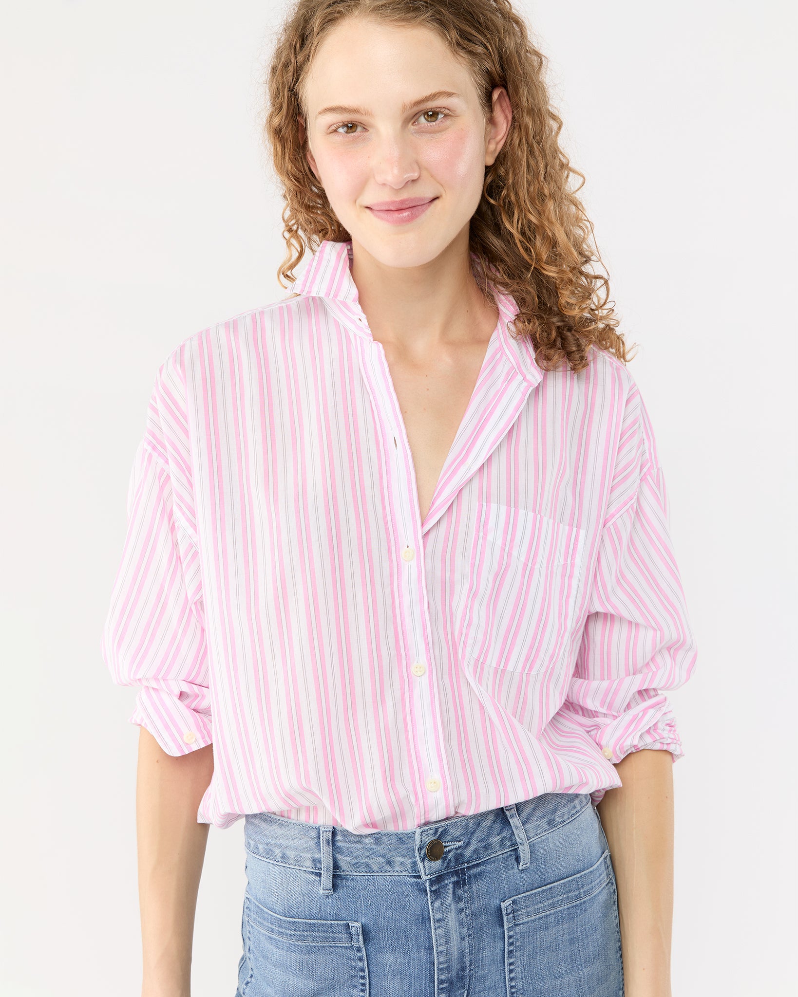 Weekender Shirt in White/Pink Multi Stripe Summer Cloth
