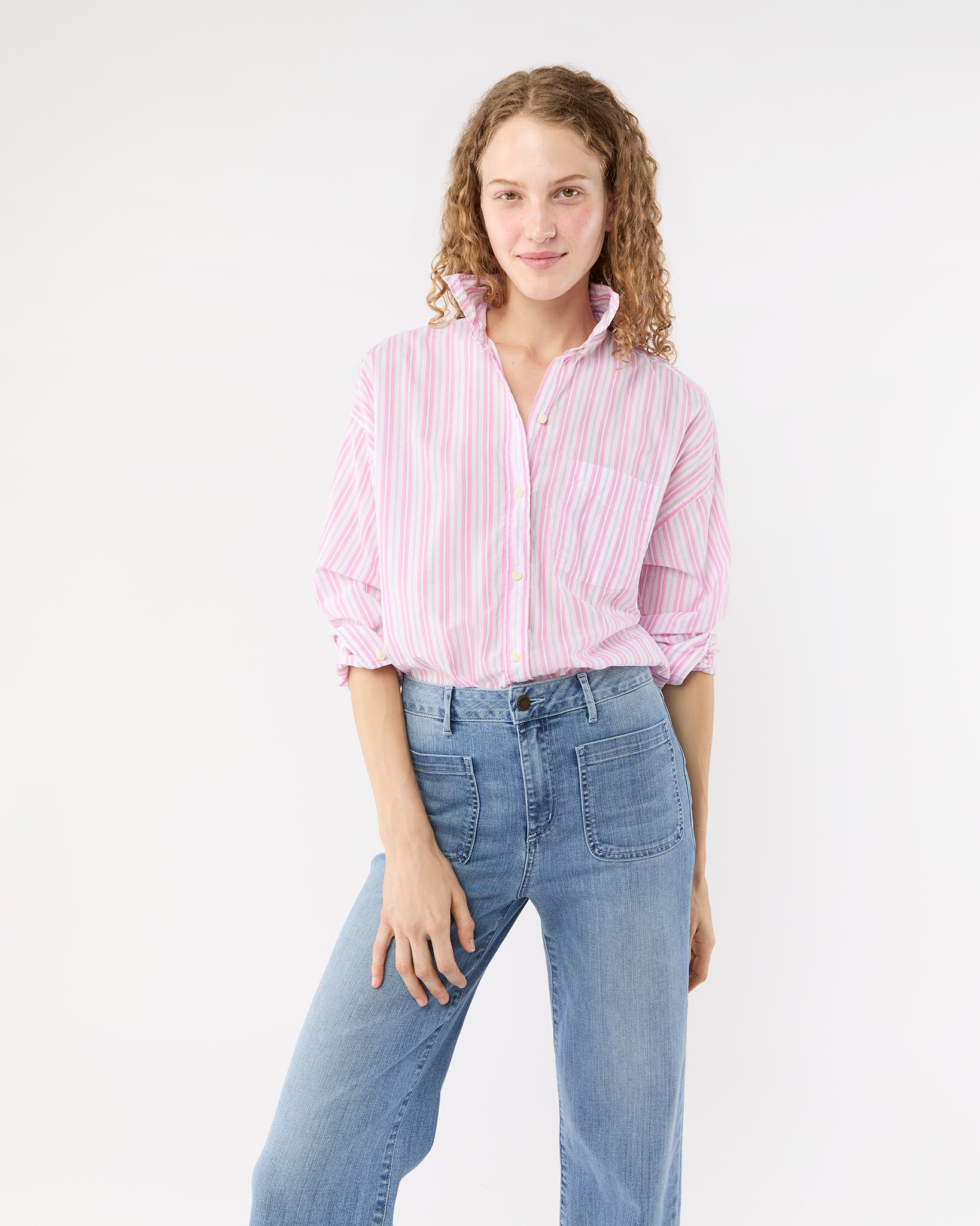 Weekender Shirt in White/Pink Multi Stripe Summer Cloth