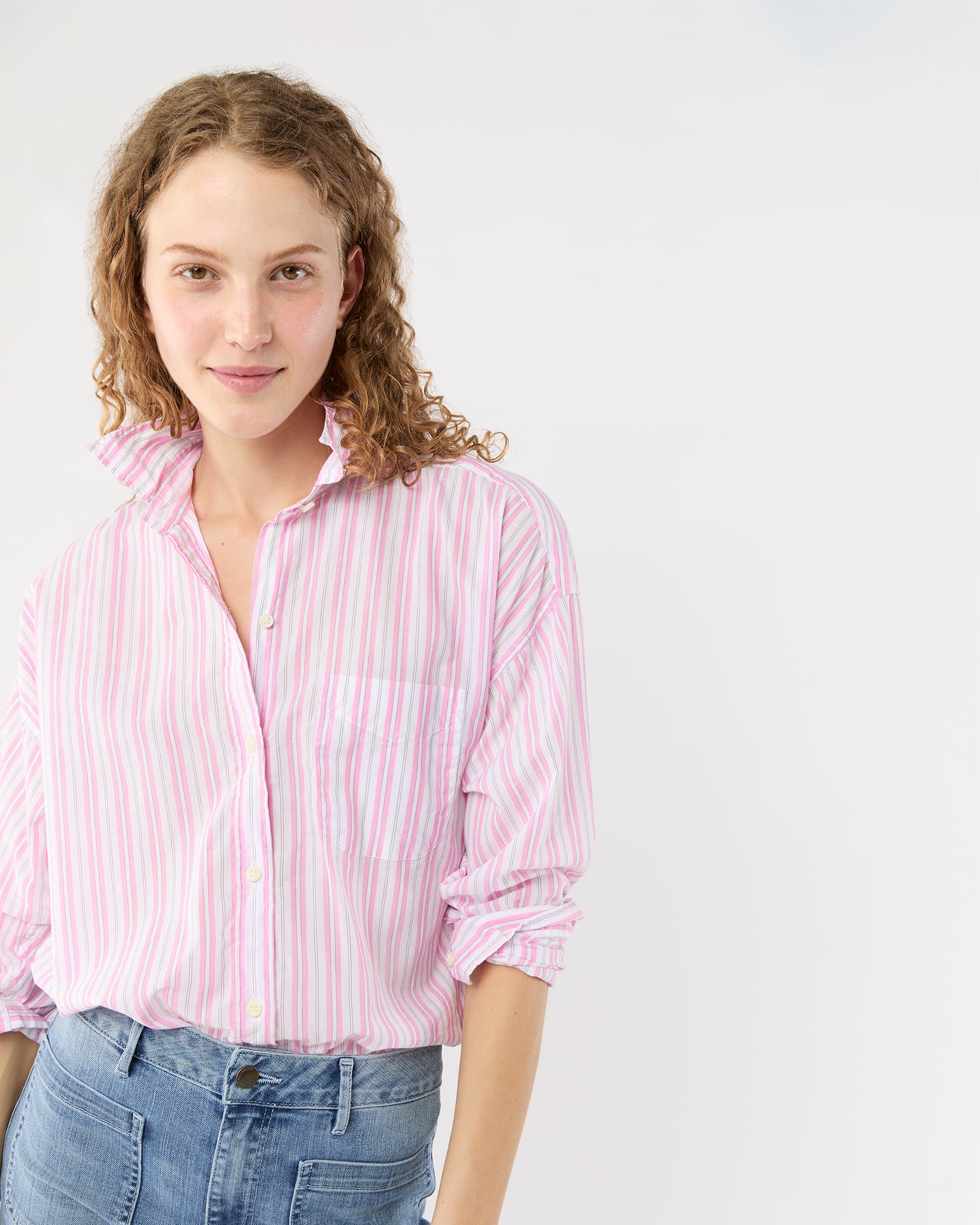 Weekender Shirt in White/Pink Multi Stripe Summer Cloth