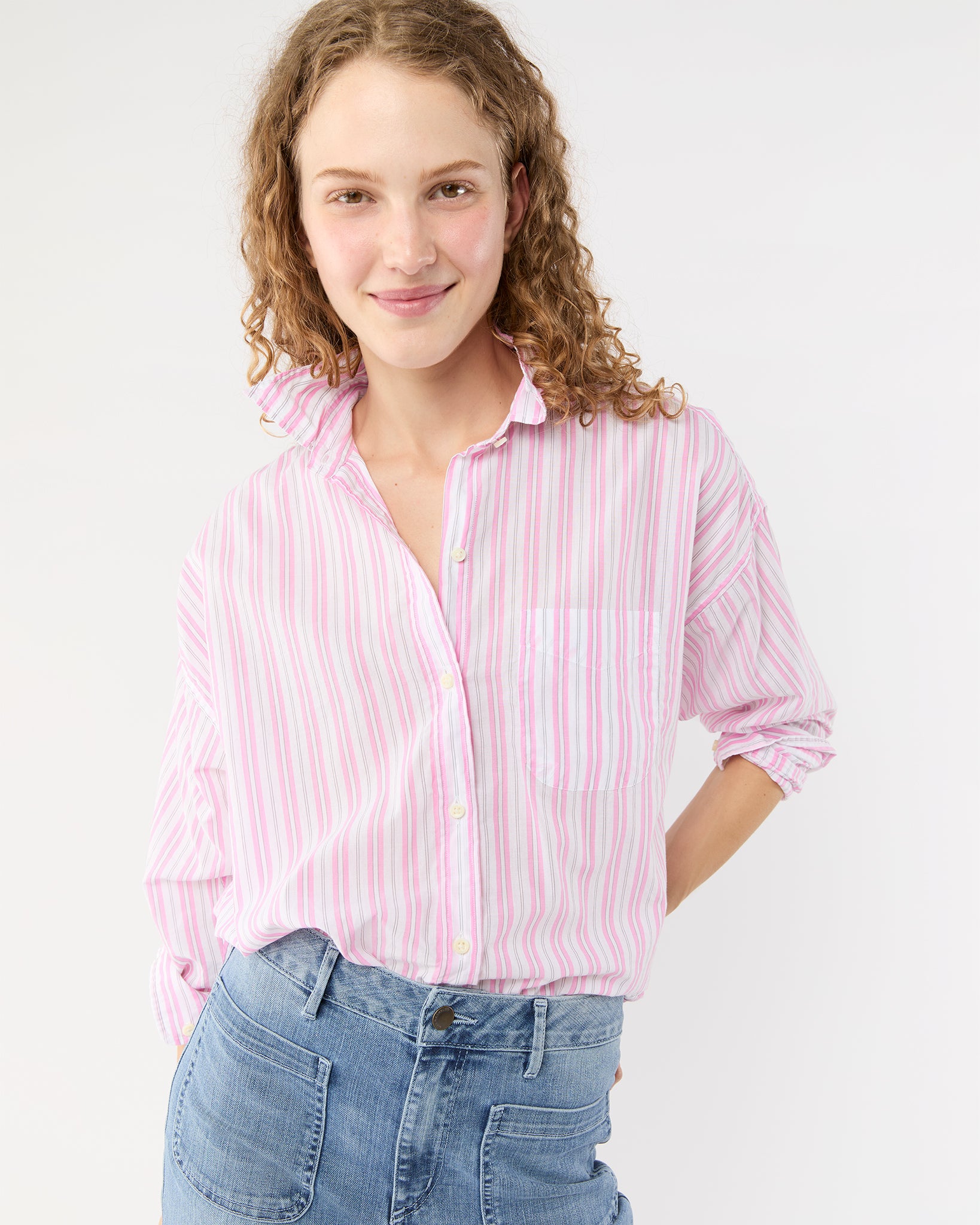 Weekender Shirt in White/Pink Multi Stripe Summer Cloth