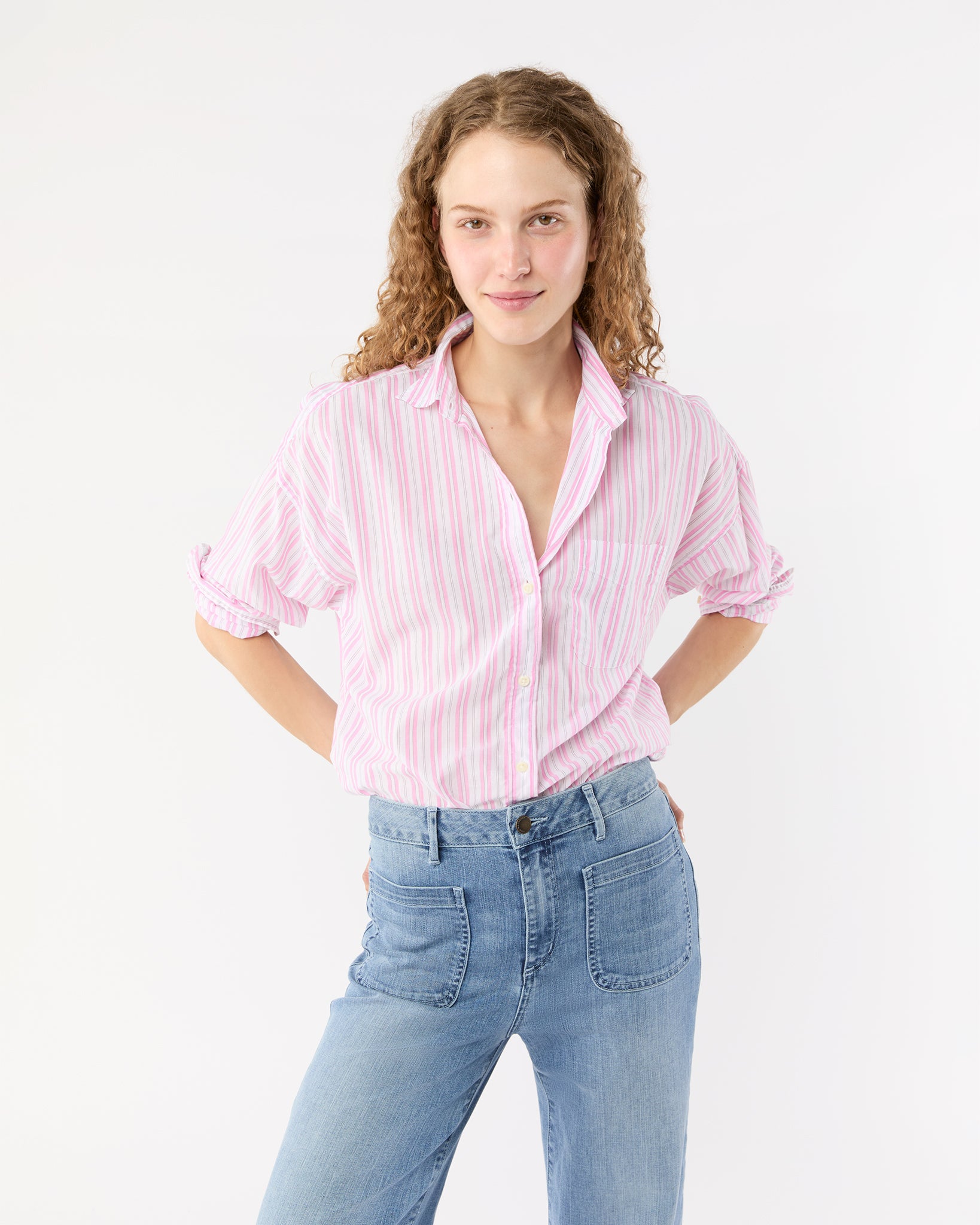 Weekender Shirt in White/Pink Multi Stripe Summer Cloth