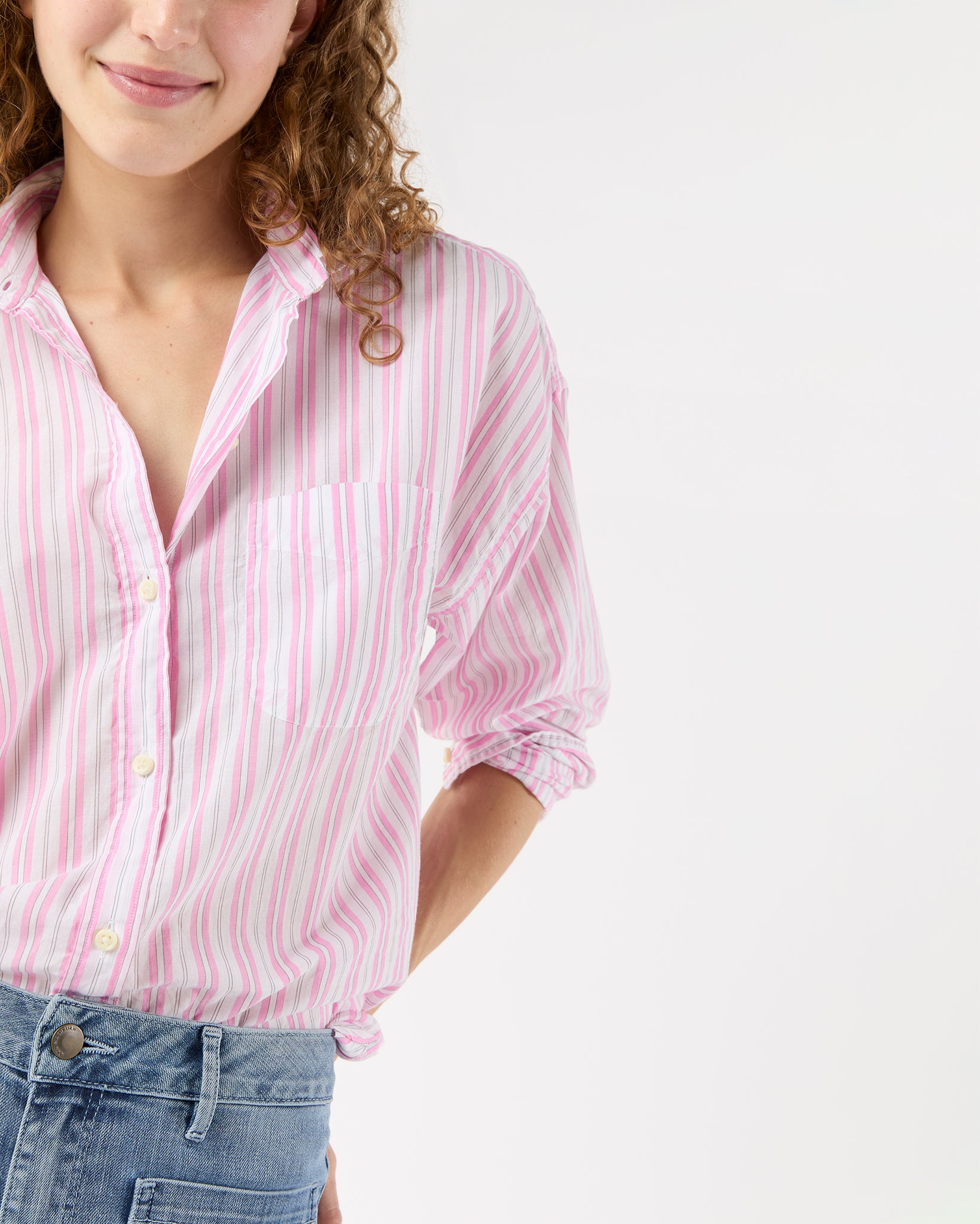 Weekender Shirt in White/Pink Multi Stripe Summer Cloth