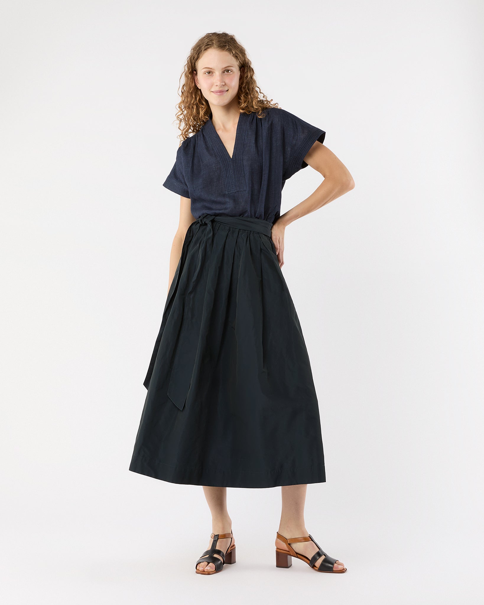 Libby Top in Navy Sahara Delave Linen