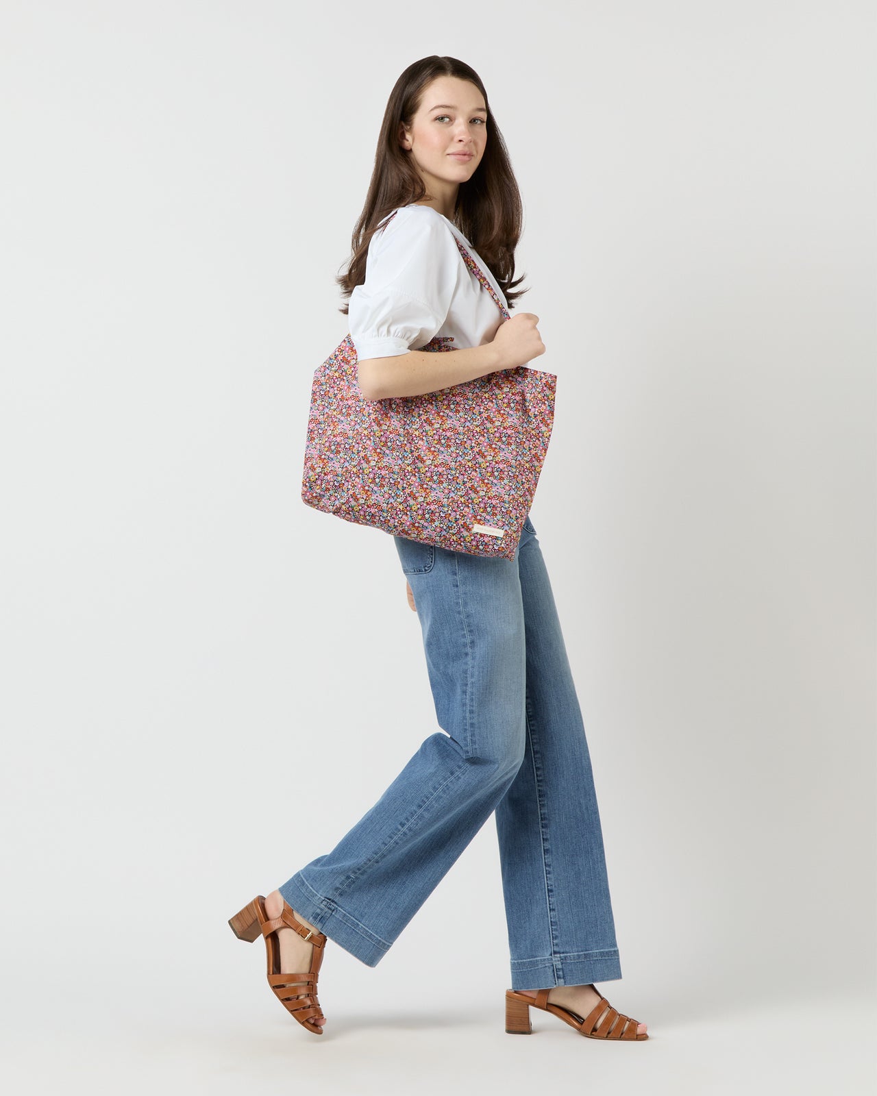 Reusable Tote Bag in Pink/Orange Dazzle Liberty Fabric