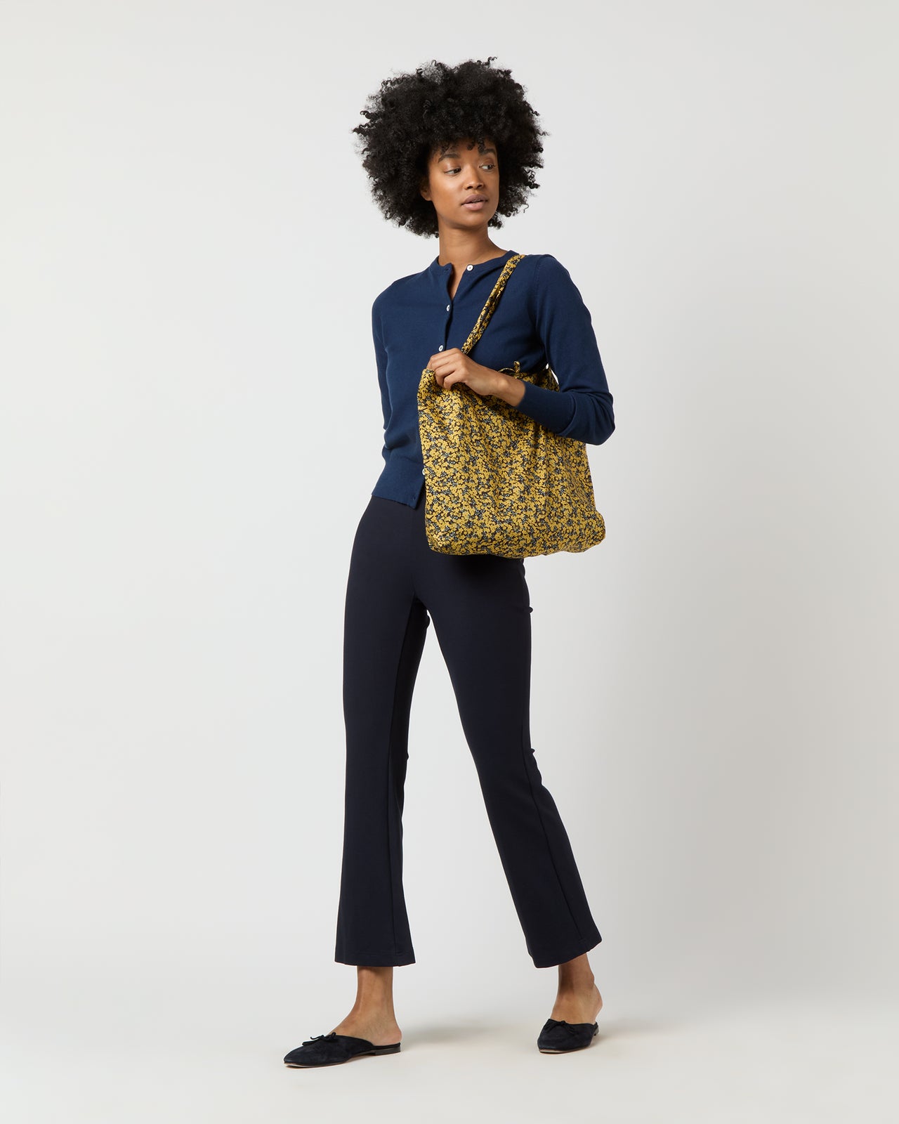 Reusable Tote Bag in Yellow/Blue/Brown Star Anise Liberty Fabric