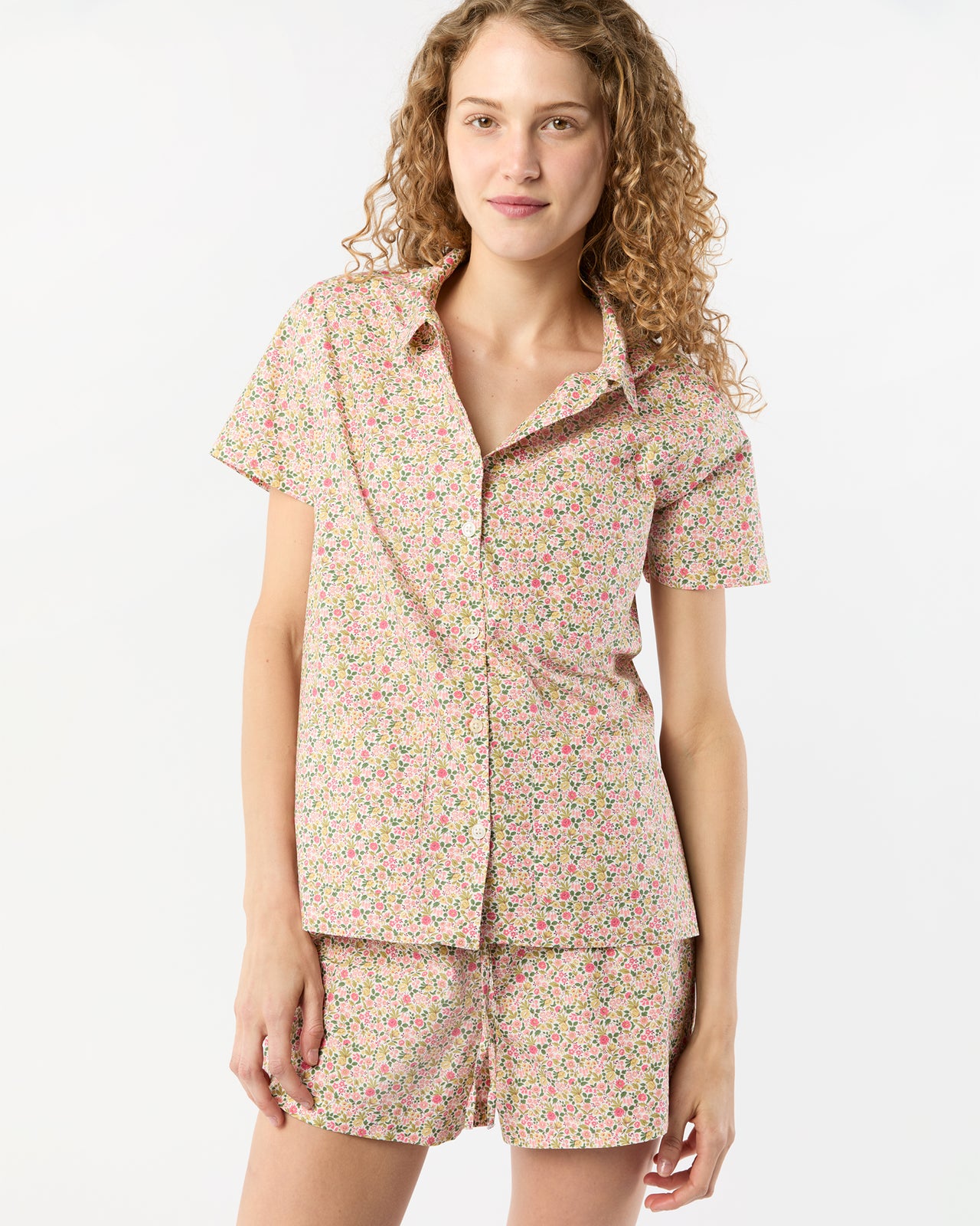 Jasmine Pajama Shorts Set in Pink/Green Astrid Niva Liberty Fabric