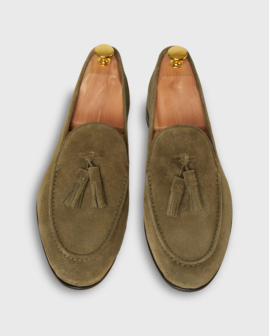 Nassau Tassel Loafer in Olive Suede