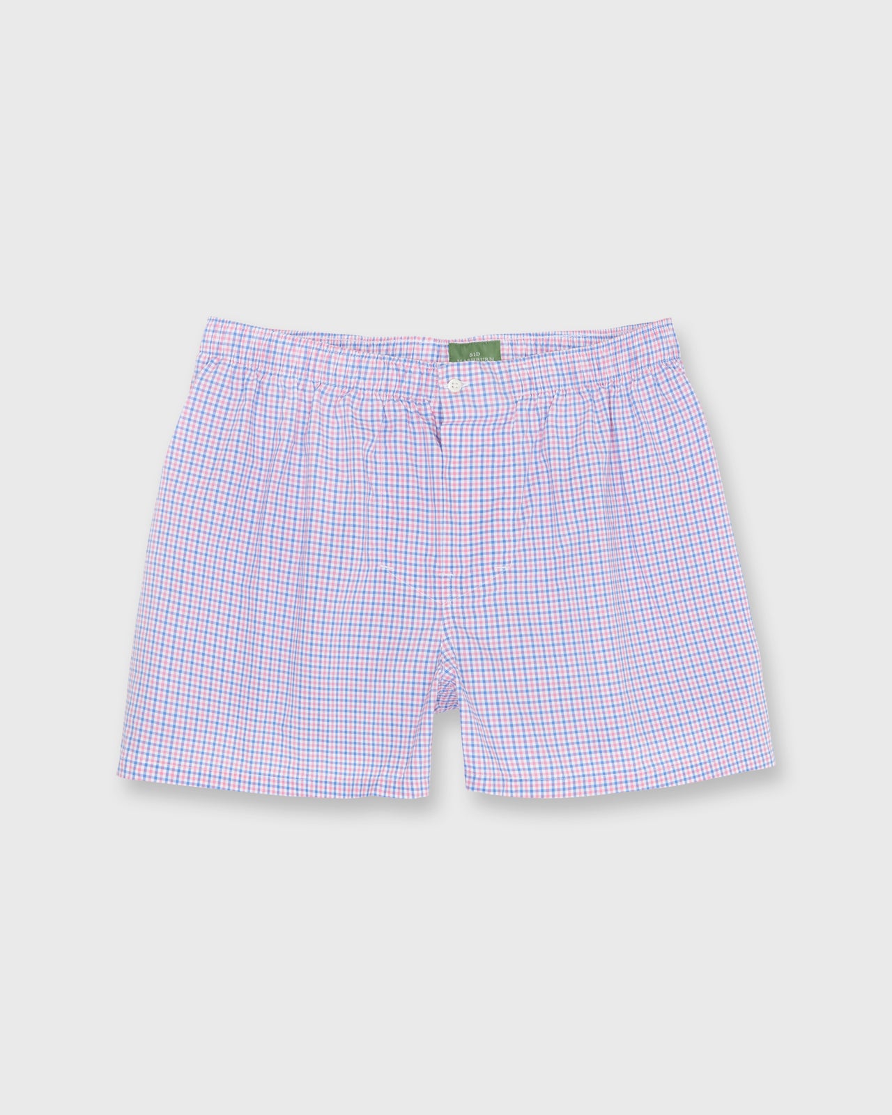 Button-Front Boxer Short in Pink/Dutch Blue Tattersall Poplin