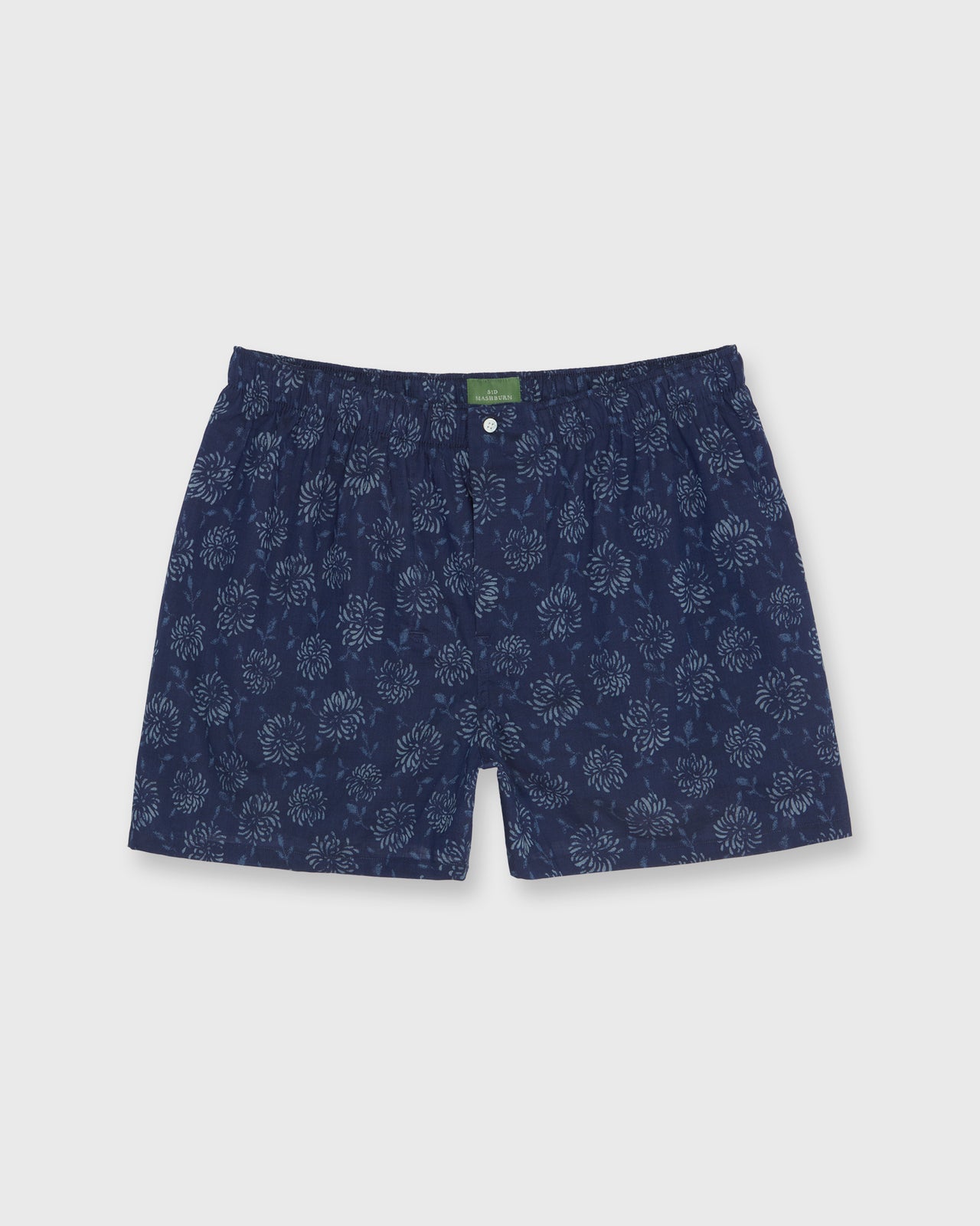 Button-Front Boxer Short in Navy/Slate Floral Print Linen Poplin
