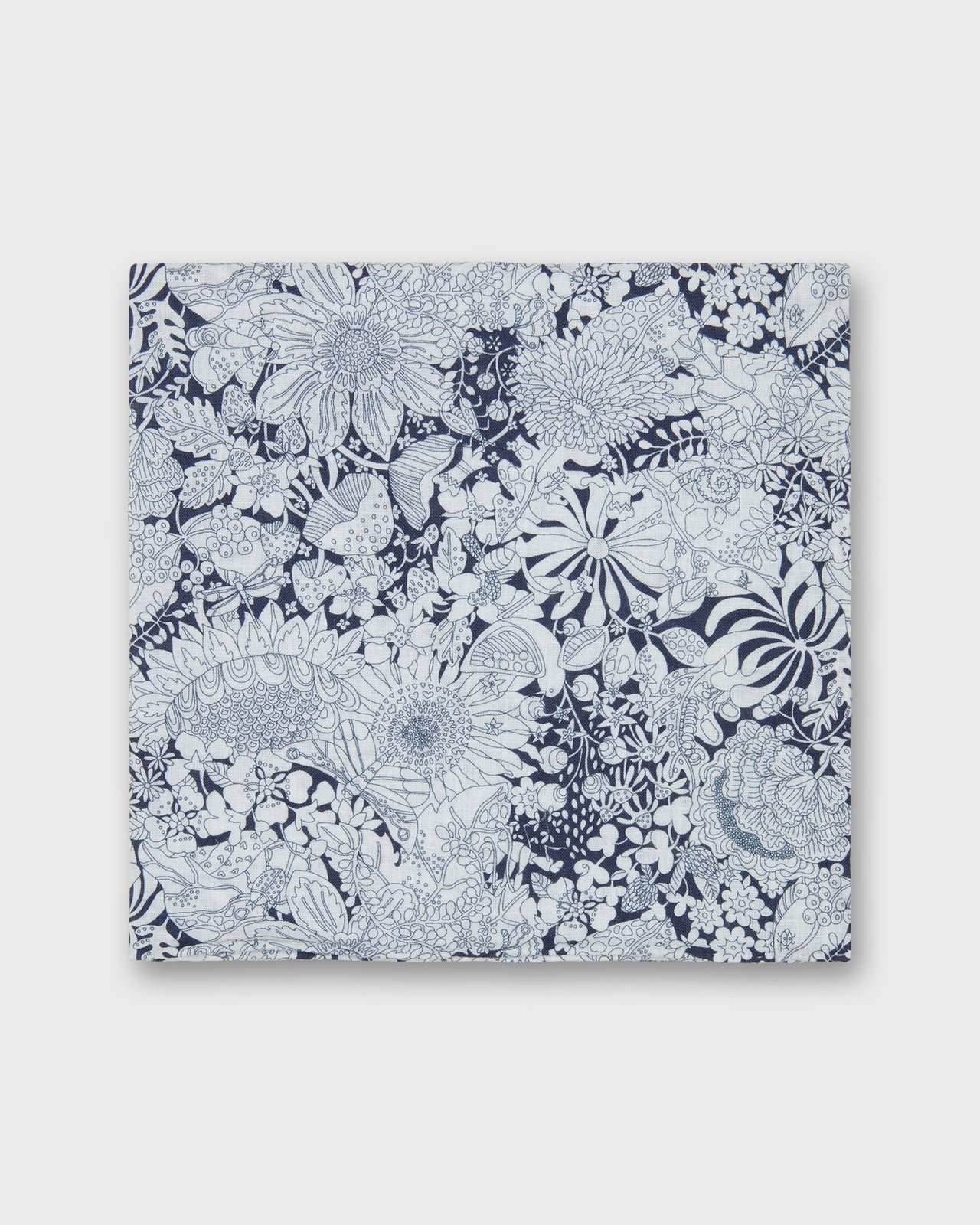 Linen/Cotton Print Pocket Square in Navy/White Fairyland Liberty Fabric