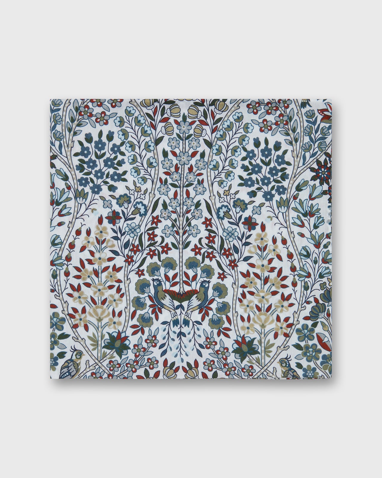 Hand-Rolled Cotton Print Pocket Square in Ivory/Indigo/Bordeaux Kensington Park Liberty Fabric
