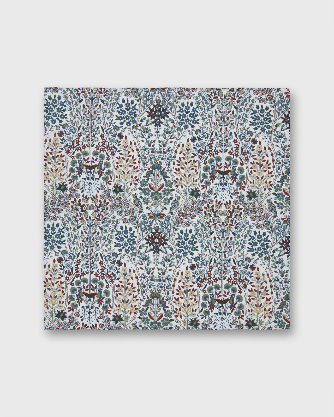 Hand-Rolled Cotton Print Pocket Square in Ivory/Indigo/Bordeaux Kensington Park Liberty Fabric