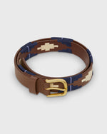 Load image into Gallery viewer, 1 1/8&quot; Polo Belt in Bone/Navy/Lavender Medium Brown Leather
