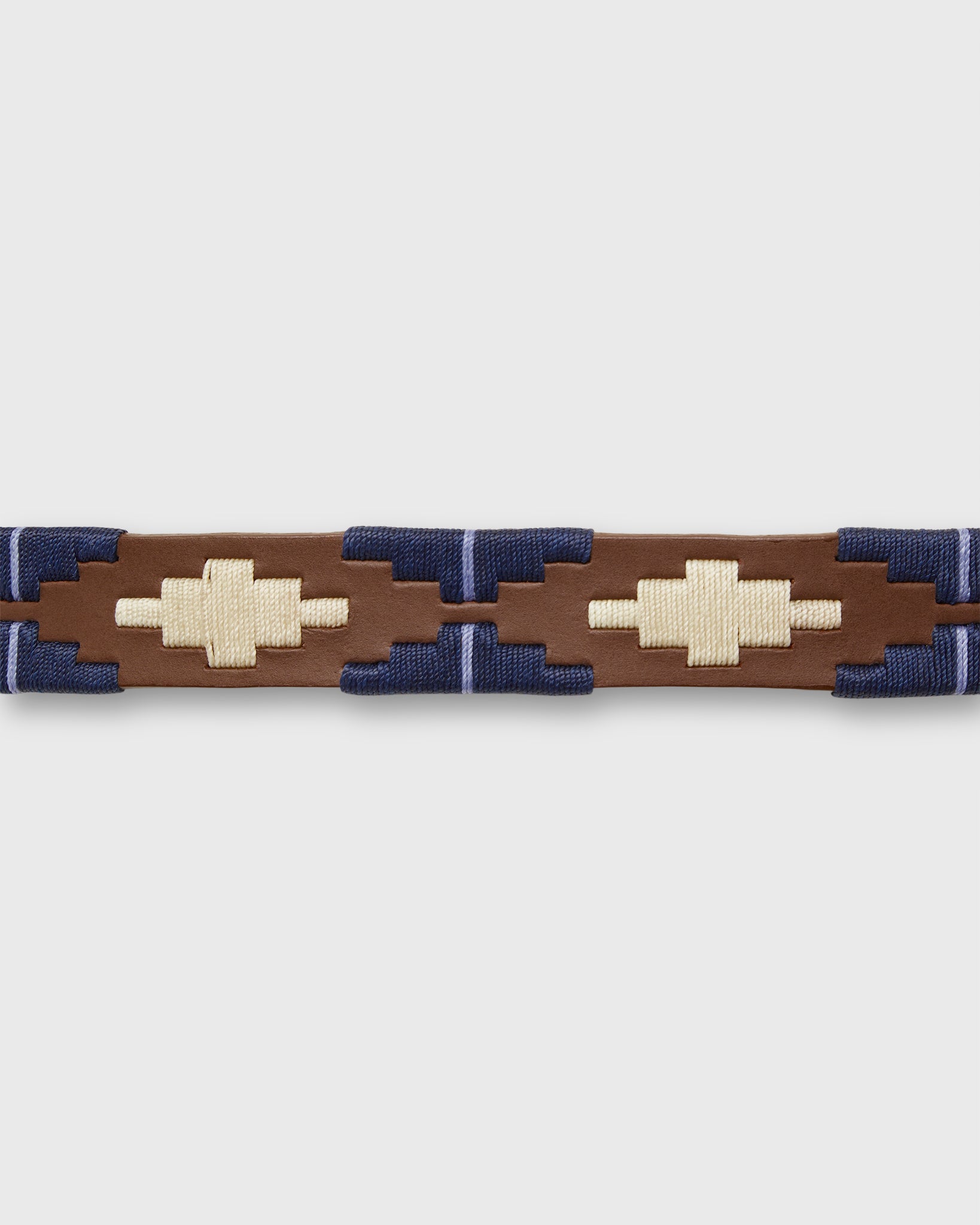 1 1/8" Polo Belt in Bone/Navy/Lavender Medium Brown Leather