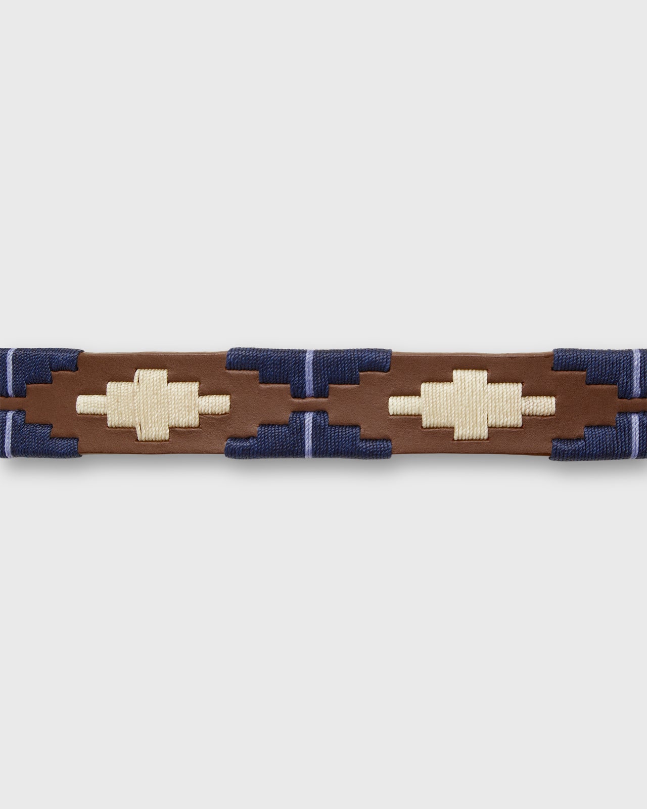 1 1/8" Polo Belt in Bone/Navy/Lavender Medium Brown Leather