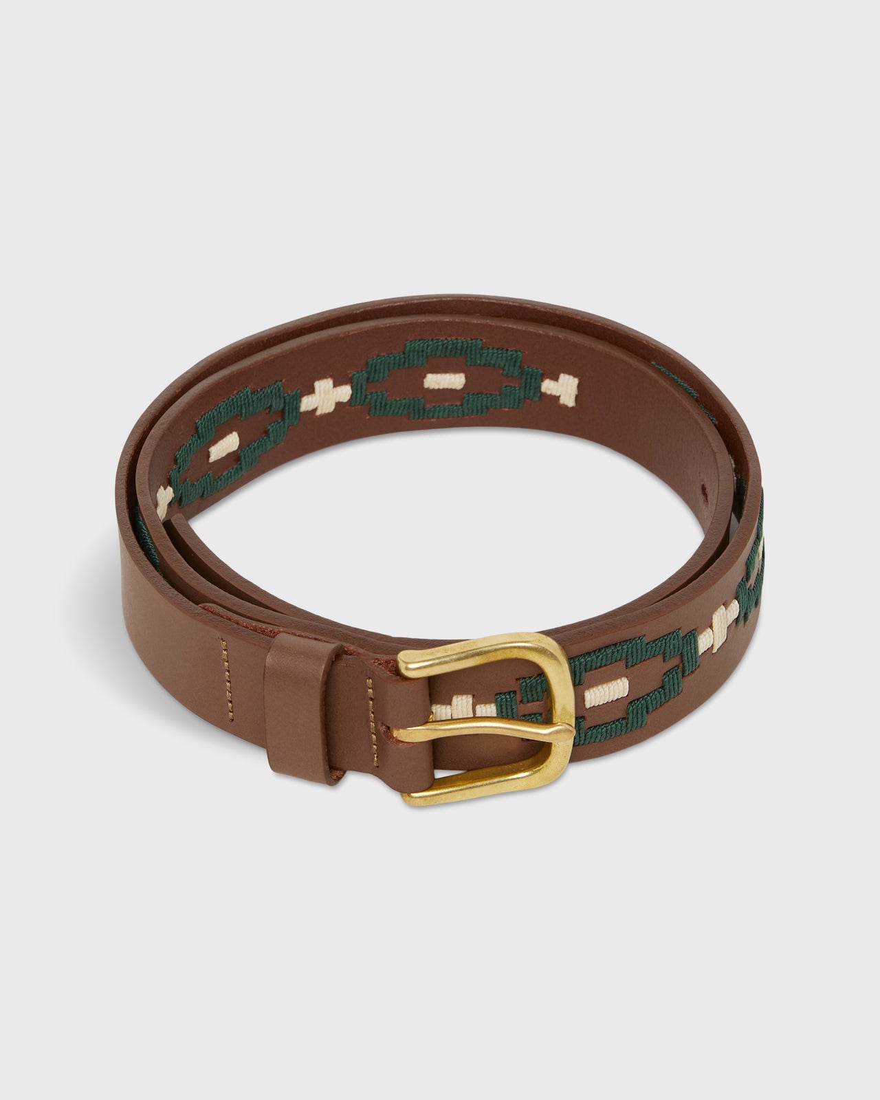 1 1/8" Polo Belt in Green/Bone Medium Brown Leather