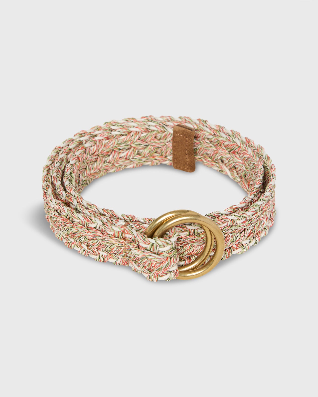 1" Woven Double O-Ring Belt in Orange/Green/Bone Cotton