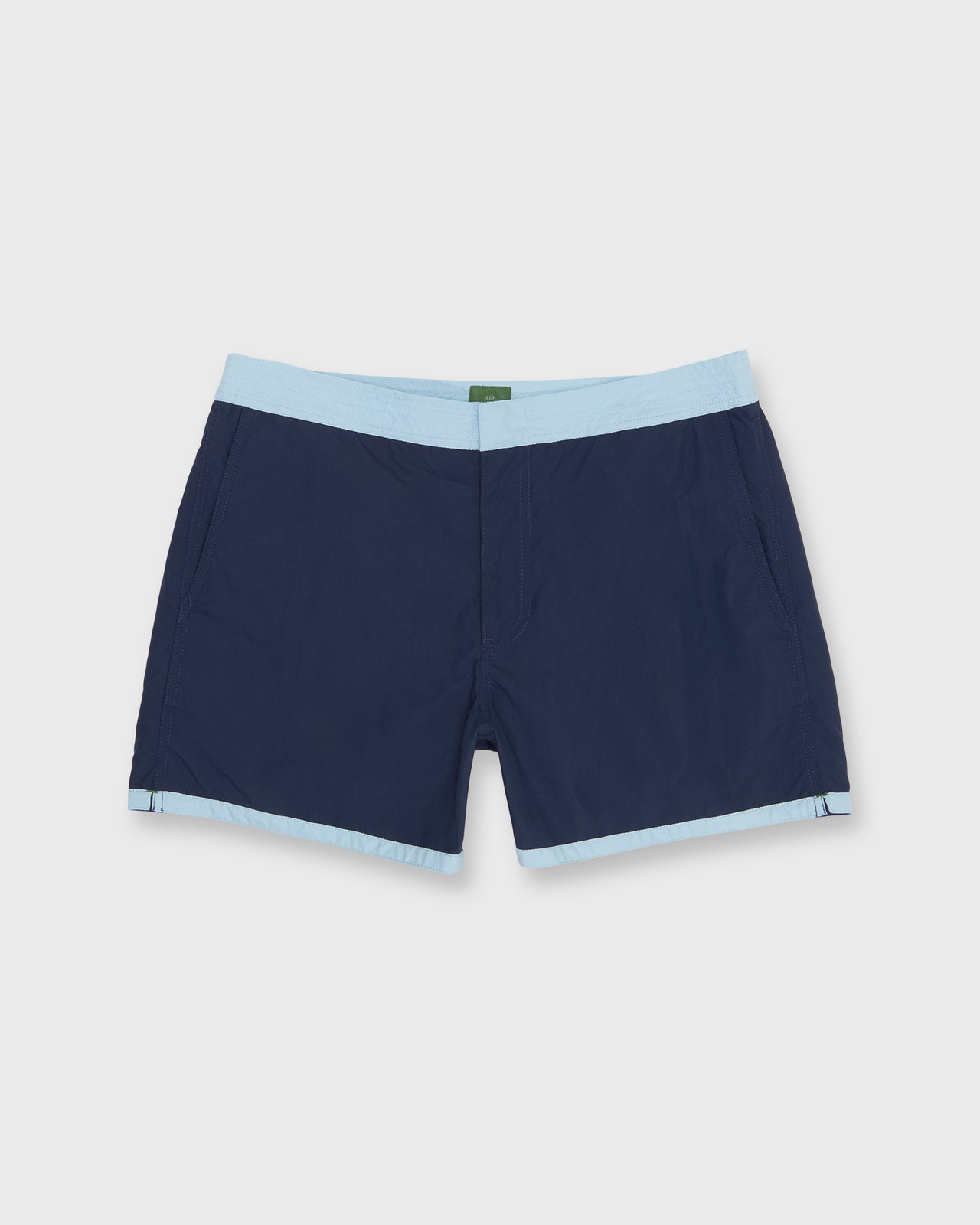 Zip-Front Standard Swim Short in Navy/Sky Nylon