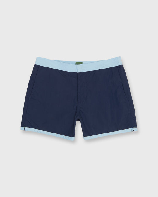 Zip-Front Standard Swim Short in Navy/Sky Nylon