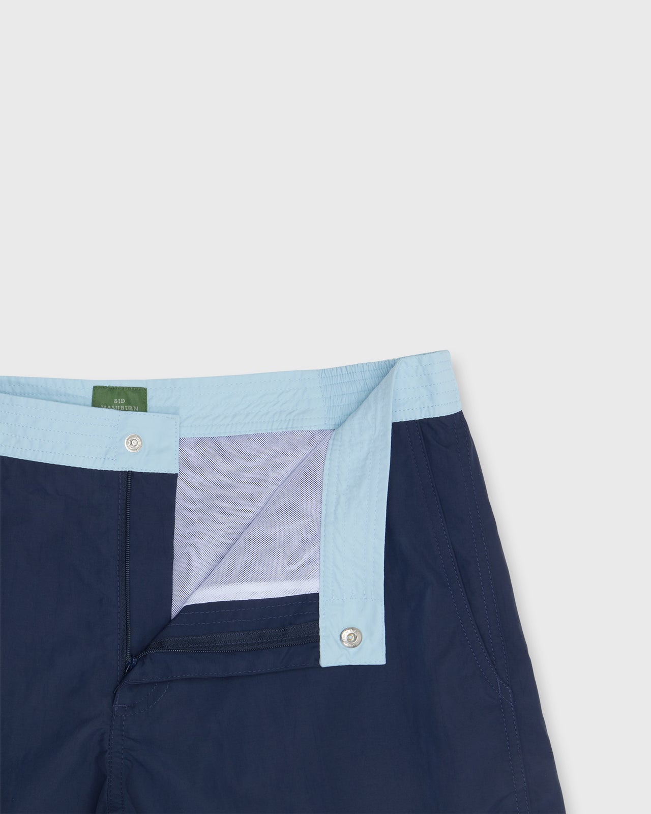 Zip-Front Standard Swim Short in Navy/Sky Nylon